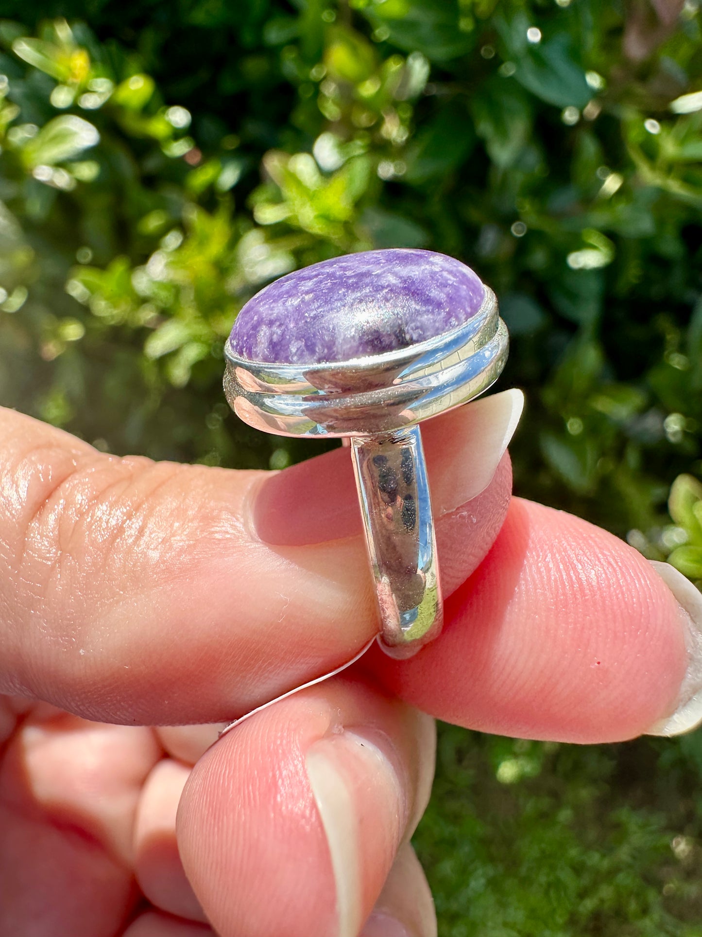 Sterling Silver Lepidolite Ring Size 7.25 | Gemstone Jewelry | Natural Healing Crystal Ring | Elegant Boho Statement Ring Gift