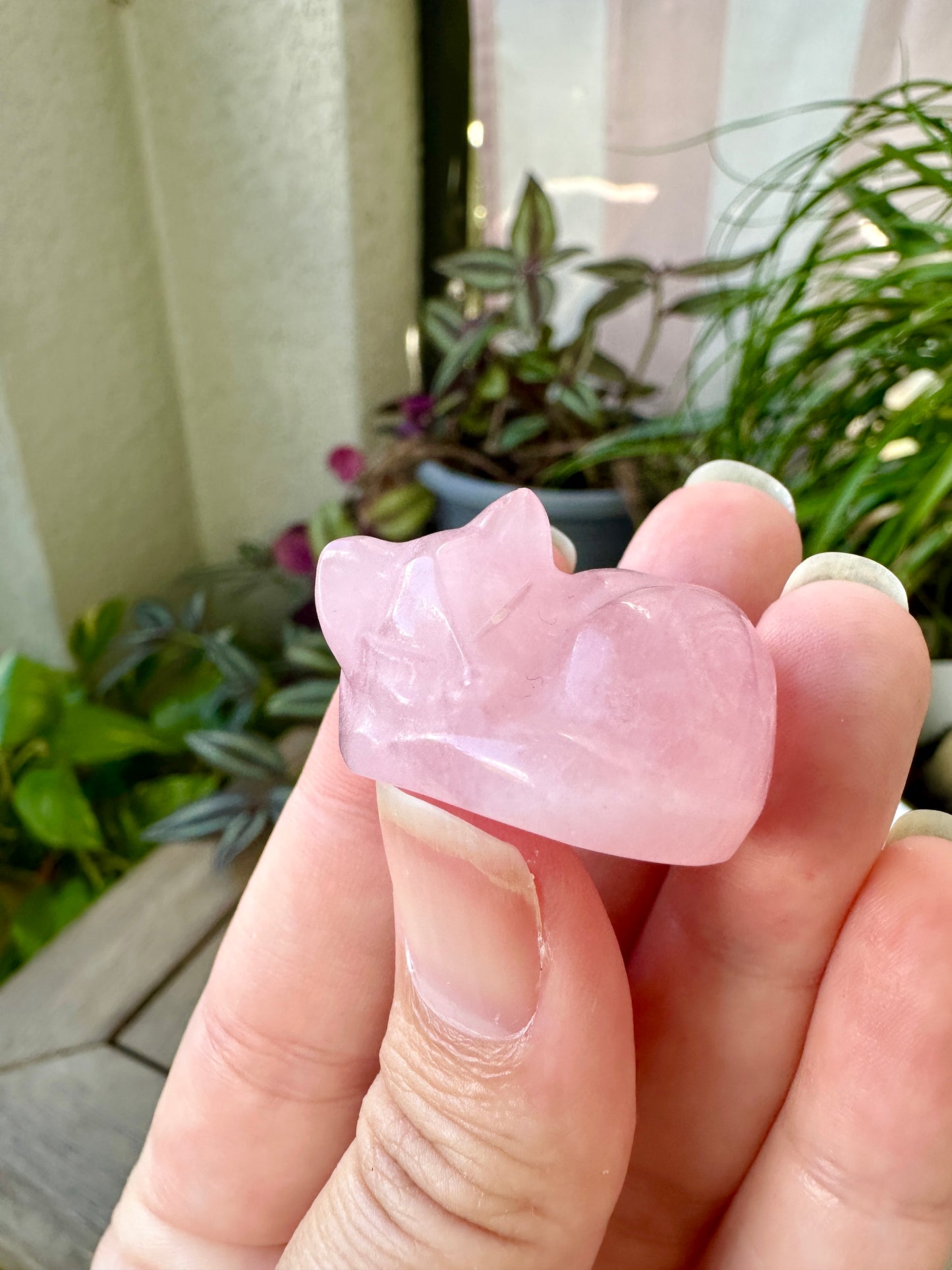 Rose Quartz Sleeping Cat Carving for Home Decor | Natural Stone Healing Crystal Figurine | Spiritual Animal Totem Gift