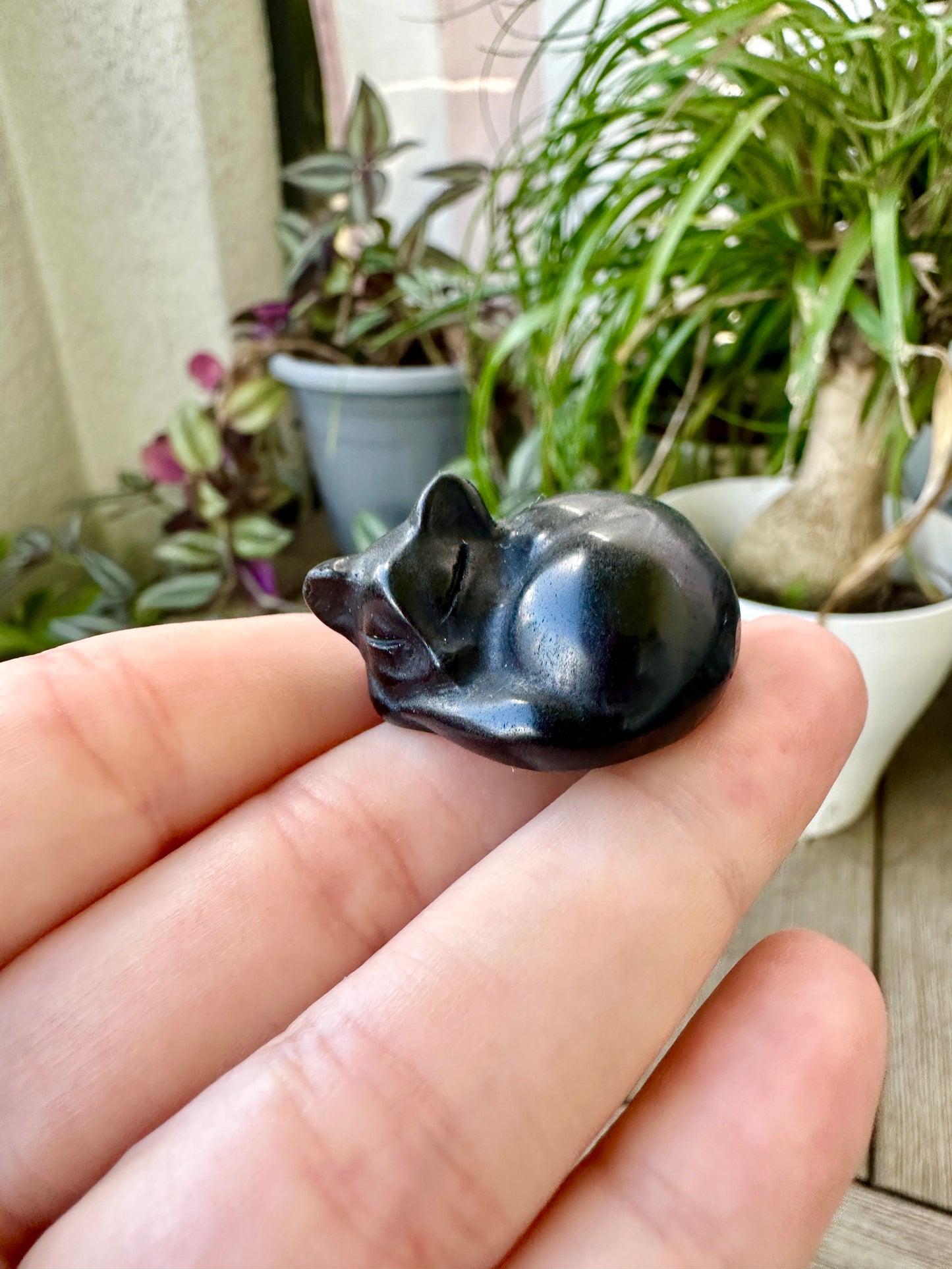 Black Obsidian Sleeping Cat Carving for Home Decor | Natural Healing Crystal Figurine | Spiritual Animal Totem | Protective Stone Gift