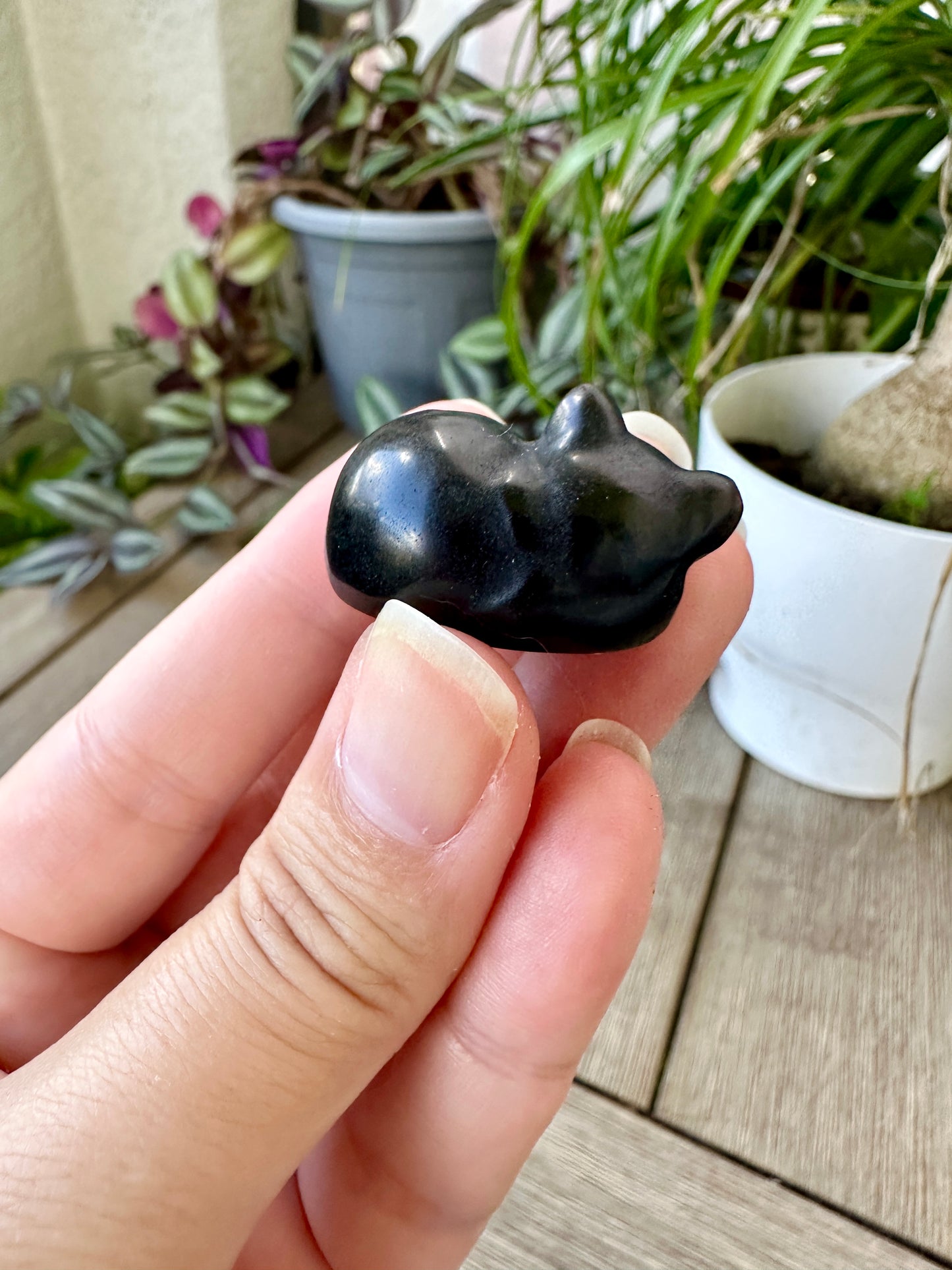 Black Obsidian Sleeping Cat Carving for Home Decor | Natural Healing Crystal Figurine | Spiritual Animal Totem | Protective Stone Gift