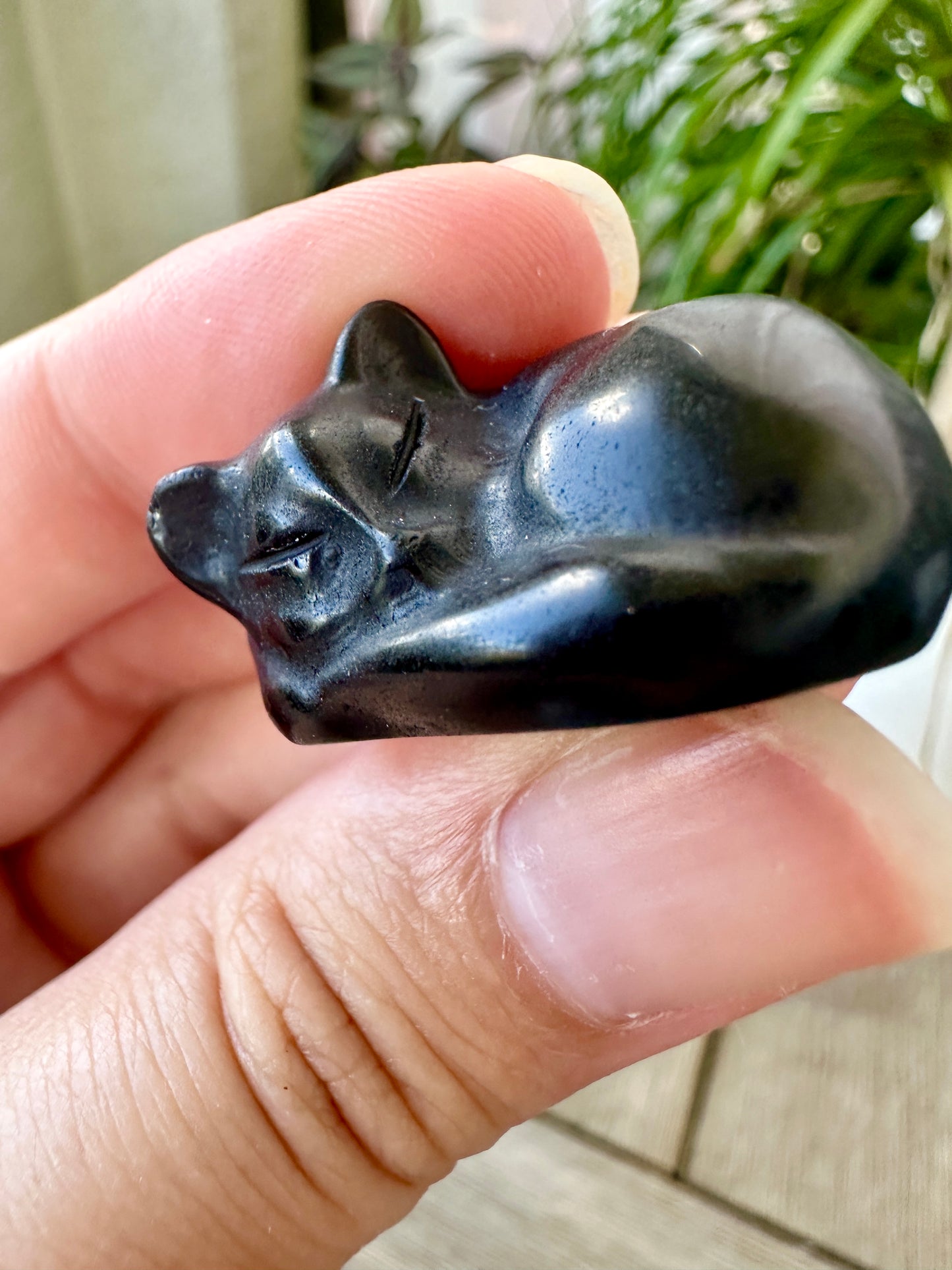 Black Obsidian Sleeping Cat Carving for Home Decor | Natural Healing Crystal Figurine | Spiritual Animal Totem | Protective Stone Gift