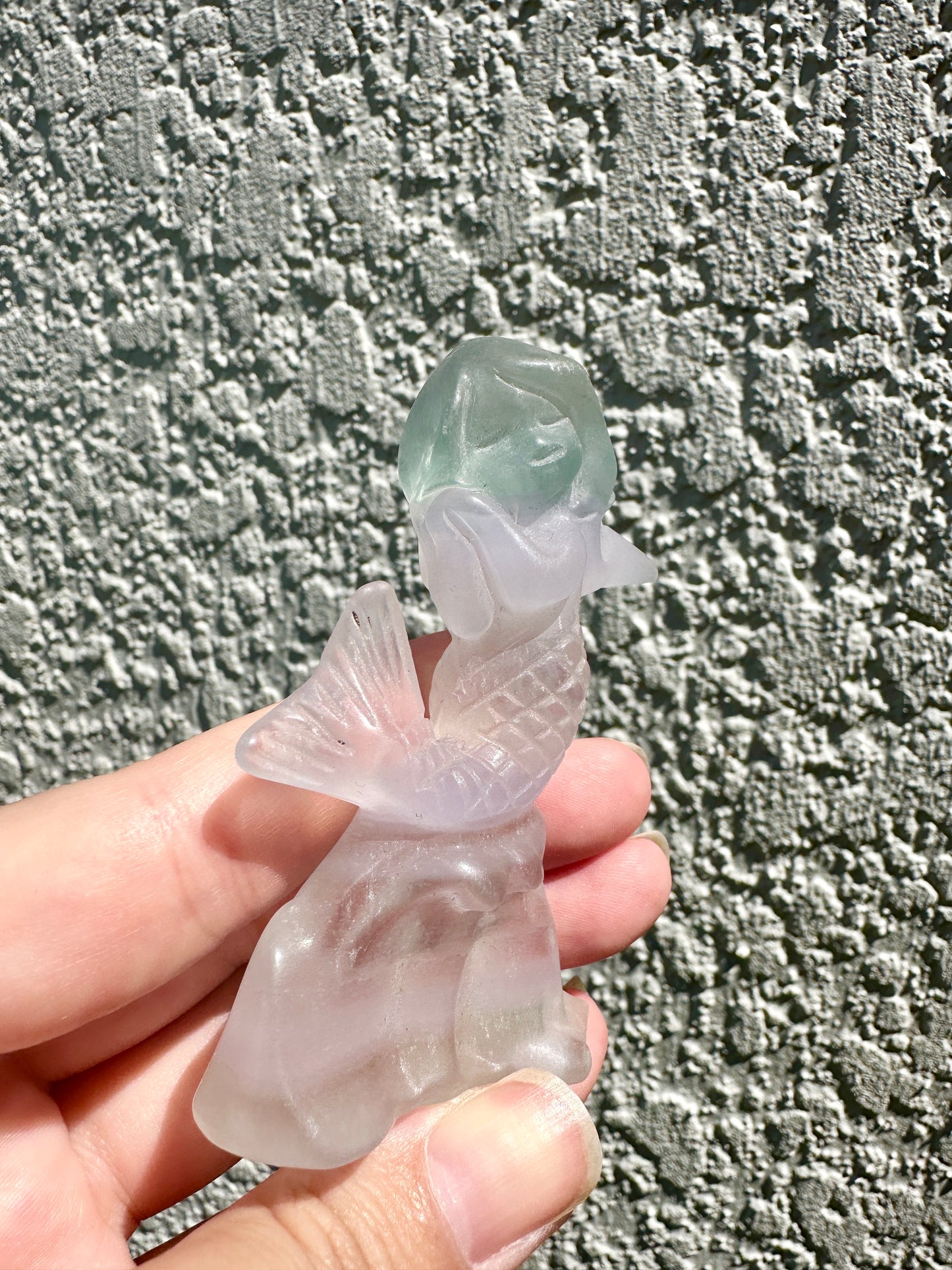 Fluorite Mermaid Carving, Ethereal Crystal Sculpture, Healing Crystal Decor, Unique Gift for Crystal Lovers, Mermaid Figurine Art