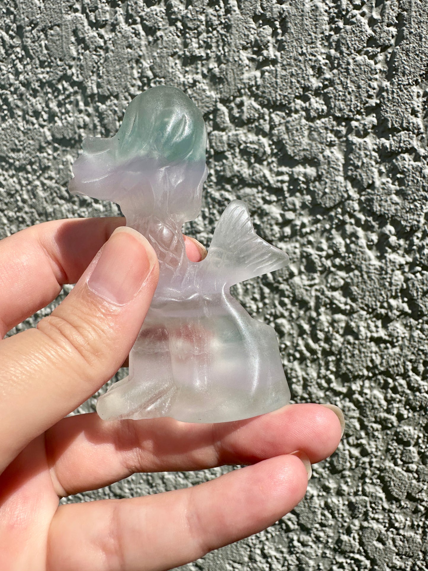 Fluorite Mermaid Carving, Ethereal Crystal Sculpture, Healing Crystal Decor, Unique Gift for Crystal Lovers, Mermaid Figurine Art