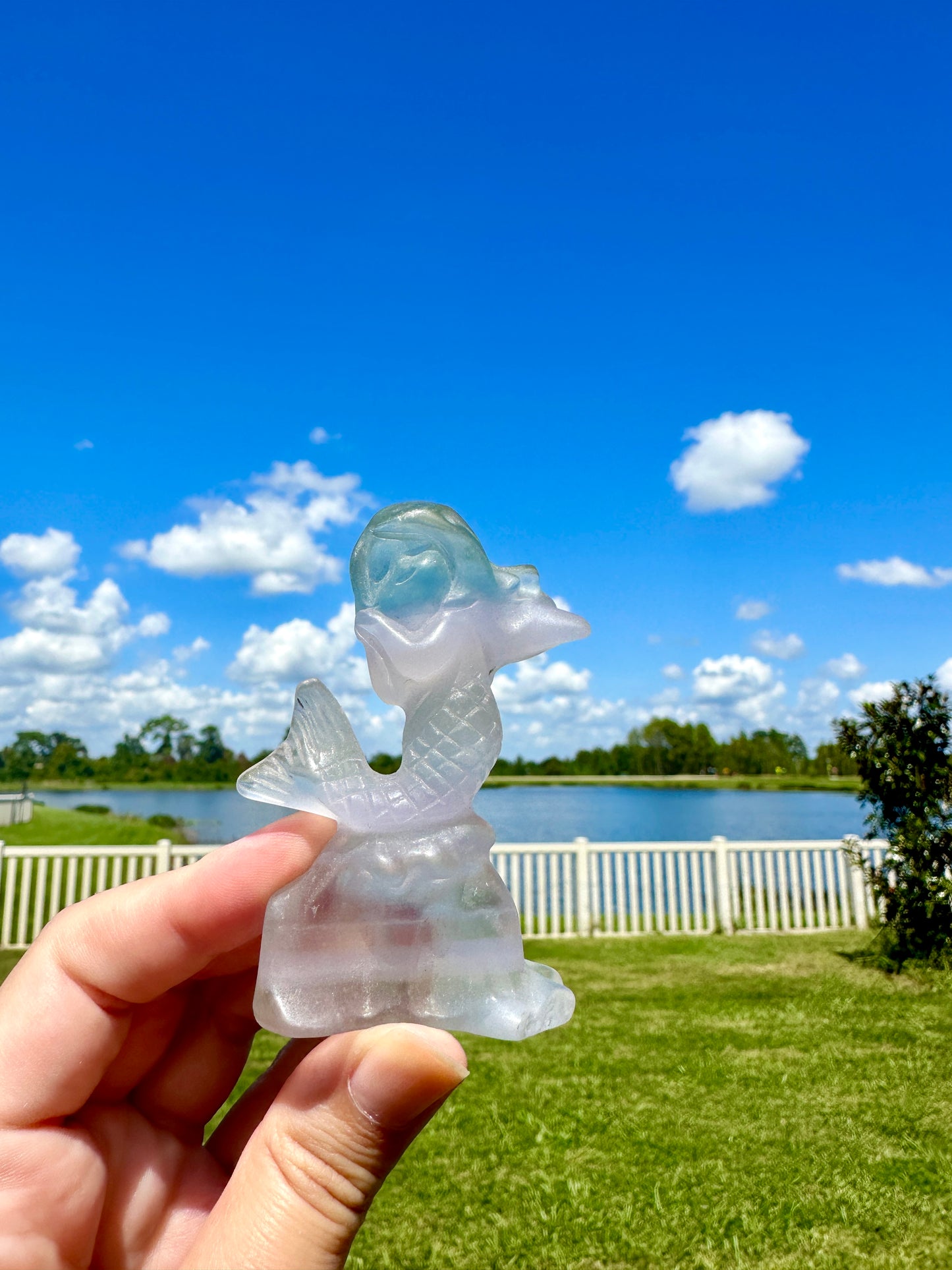 Fluorite Mermaid Carving, Ethereal Crystal Sculpture, Healing Crystal Decor, Unique Gift for Crystal Lovers, Mermaid Figurine Art