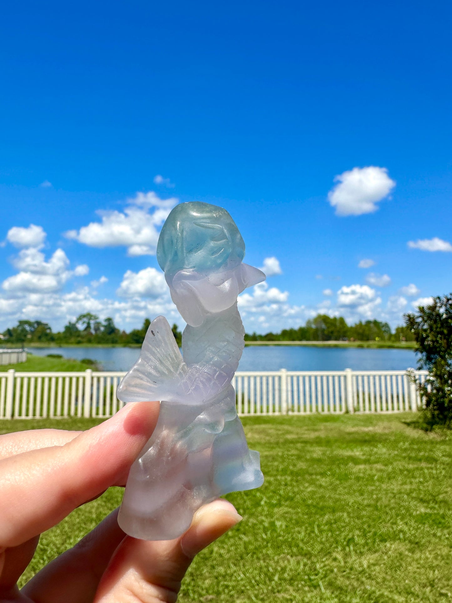 Fluorite Mermaid Carving, Ethereal Crystal Sculpture, Healing Crystal Decor, Unique Gift for Crystal Lovers, Mermaid Figurine Art