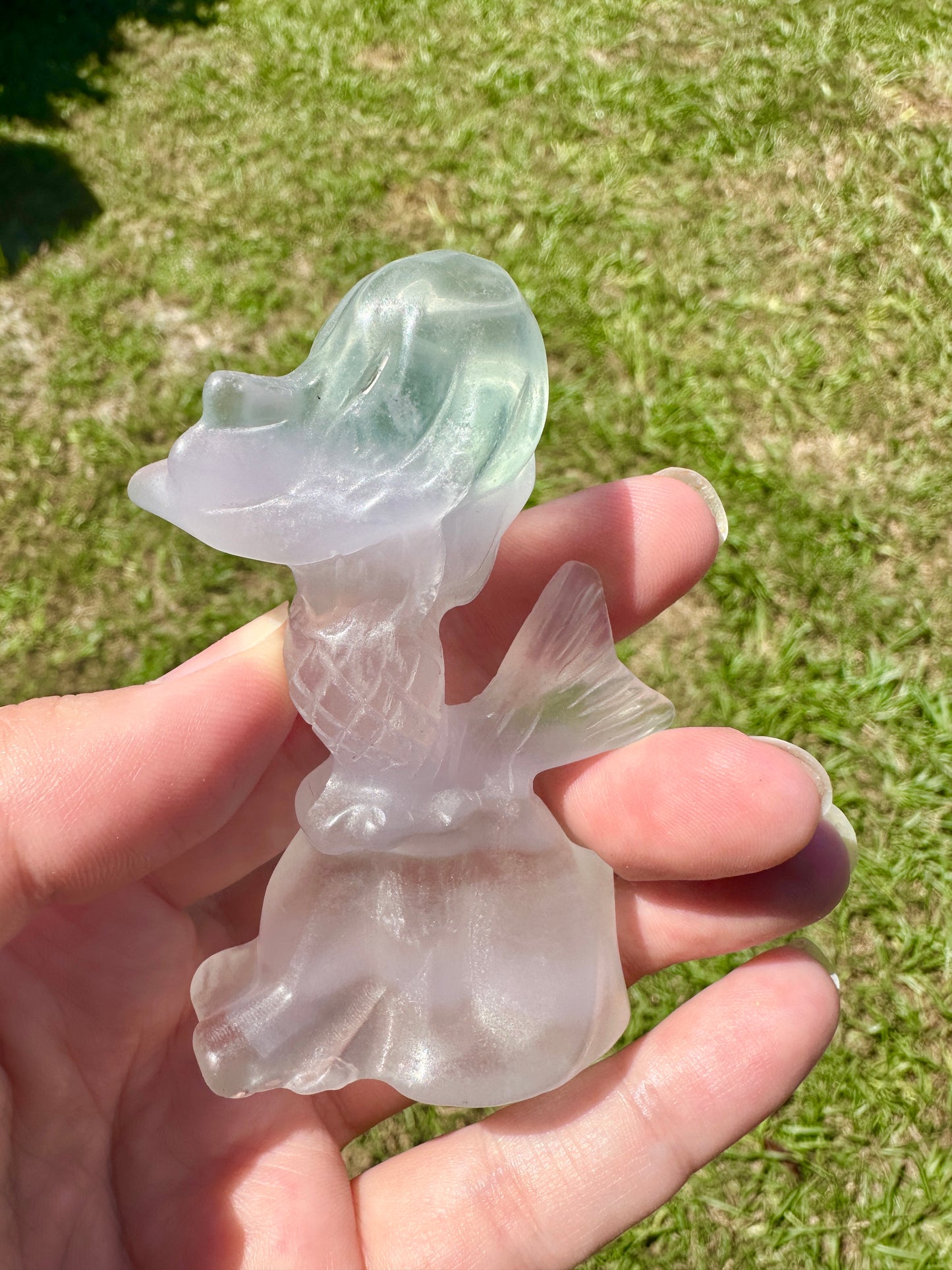 Fluorite Mermaid Carving, Ethereal Crystal Sculpture, Healing Crystal Decor, Unique Gift for Crystal Lovers, Mermaid Figurine Art