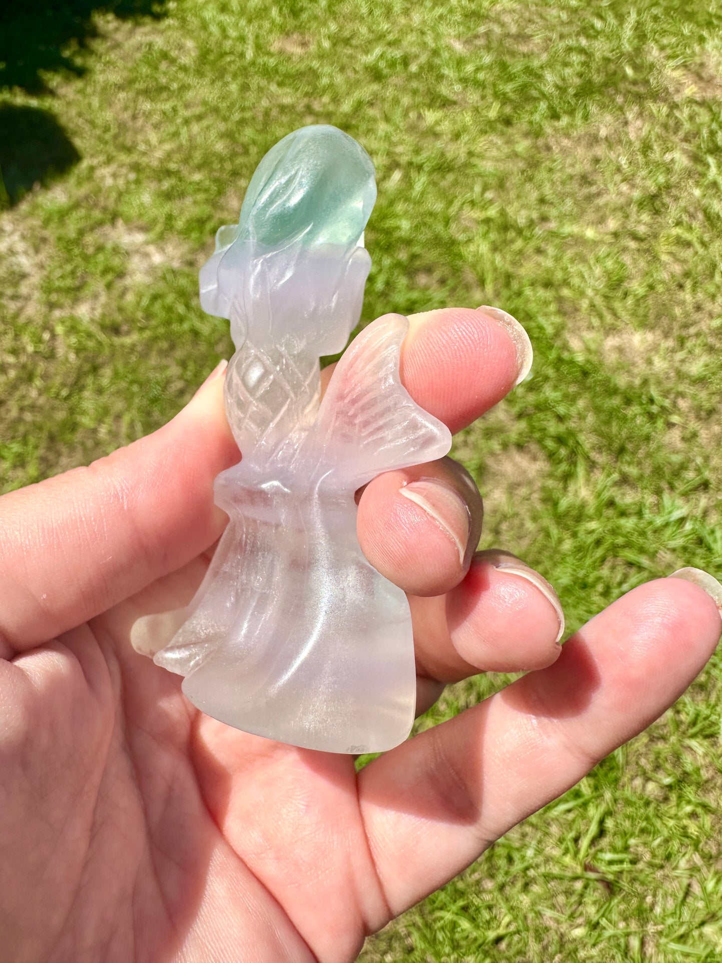 Fluorite Mermaid Carving, Ethereal Crystal Sculpture, Healing Crystal Decor, Unique Gift for Crystal Lovers, Mermaid Figurine Art