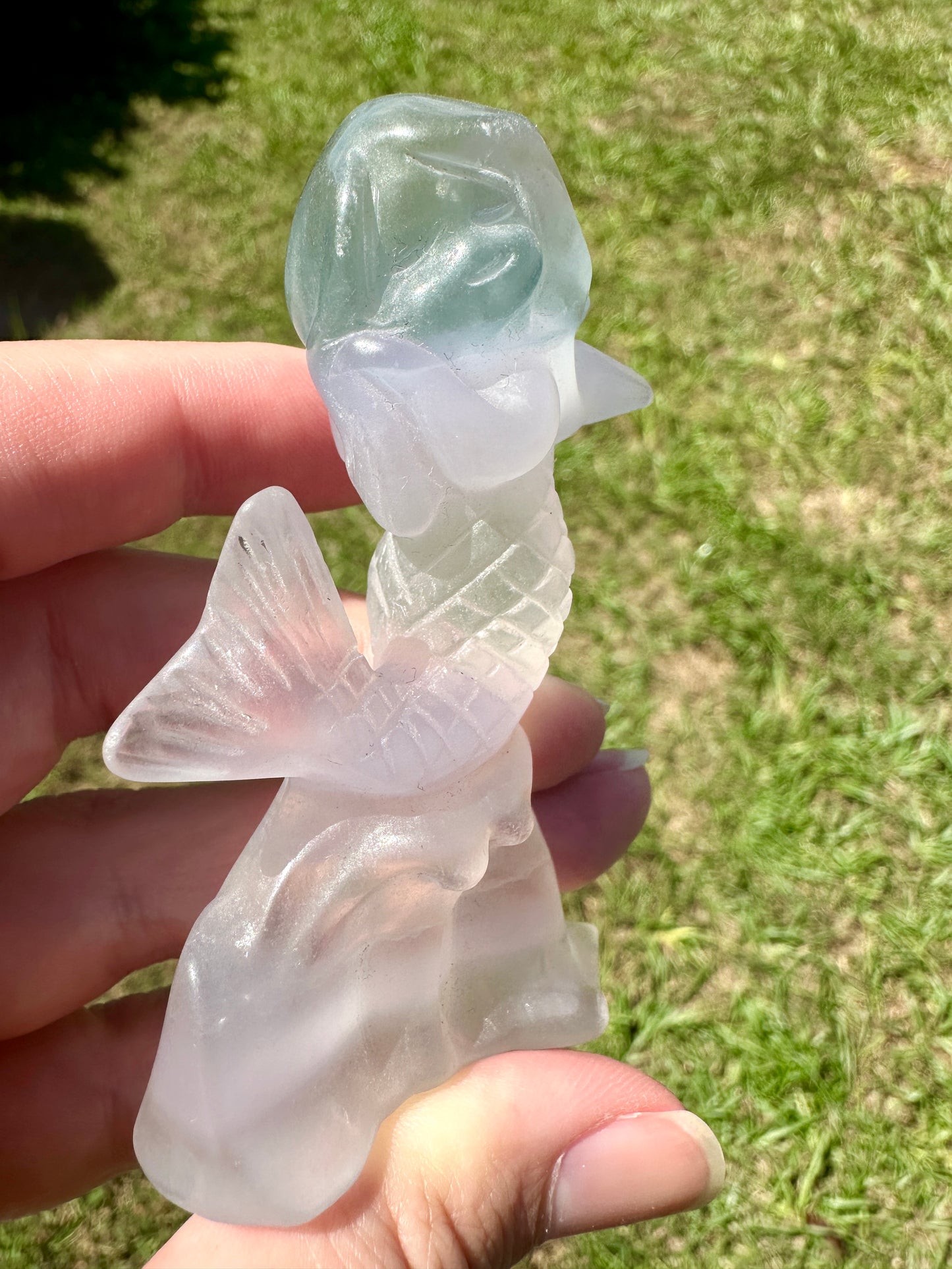 Fluorite Mermaid Carving, Ethereal Crystal Sculpture, Healing Crystal Decor, Unique Gift for Crystal Lovers, Mermaid Figurine Art