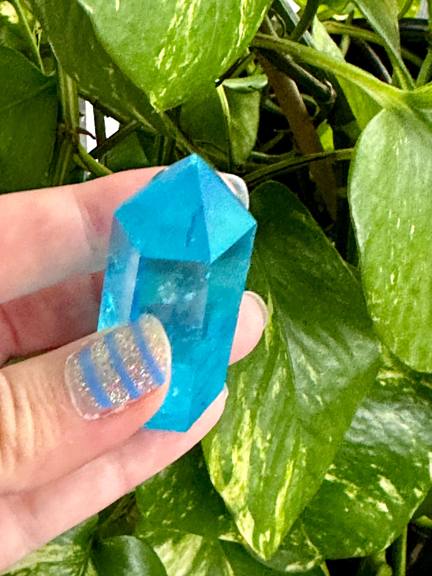 Blue Aura Quartz Tower - Majestic Crystal Point for Clarity & Communication, Handcrafted Gemstone Obelisk, Ethereal Energy Decor Piece