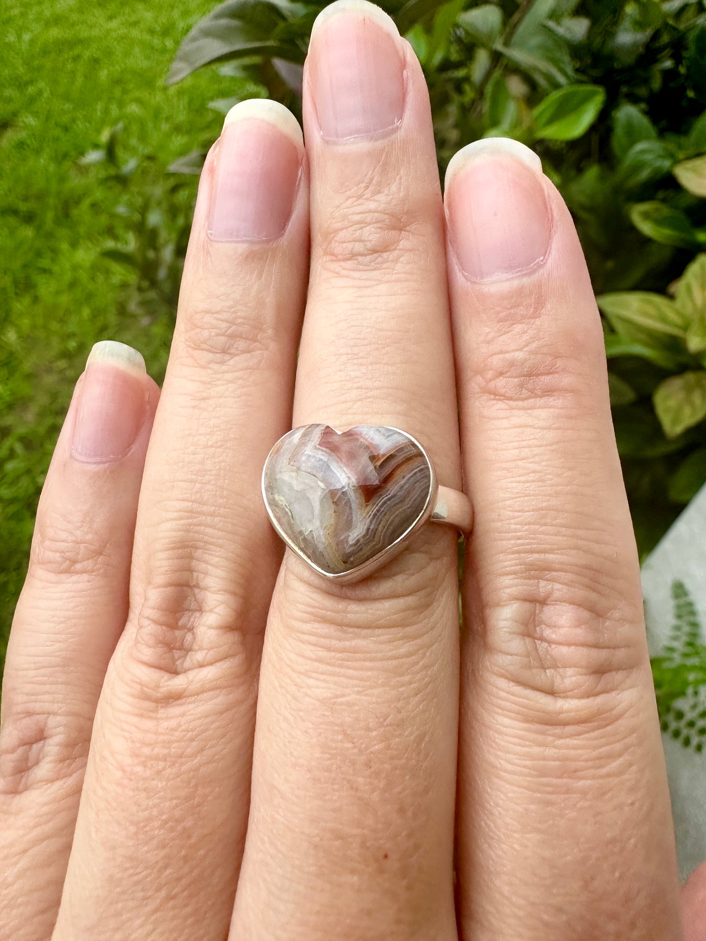 Laguna Lace Agate Sterling Silver Ring, Size 8.25, Unique Boho Statement Ring, Natural Gemstone Jewelry, Silver Ring for Women