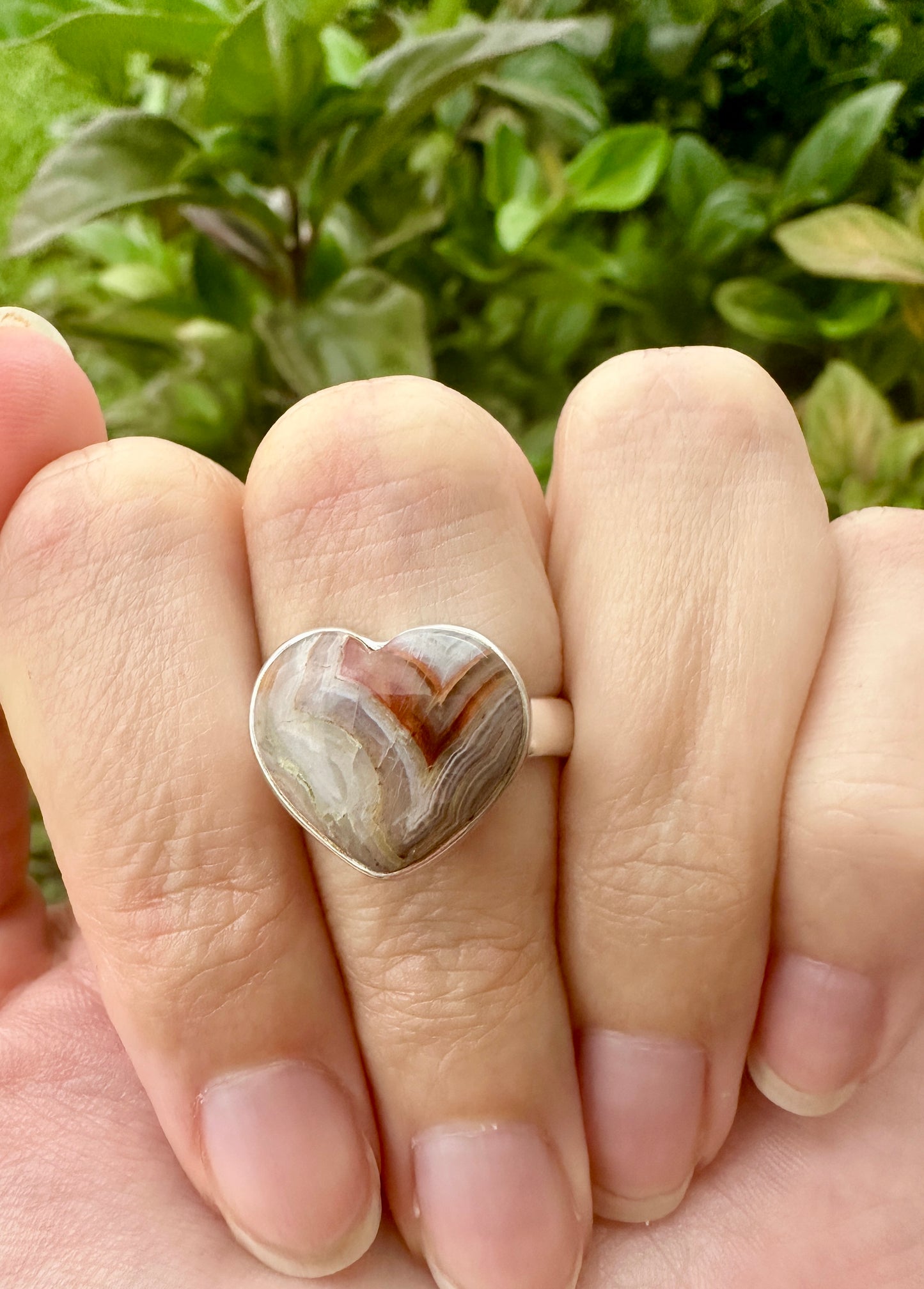 Laguna Lace Agate Sterling Silver Ring, Size 8.25, Unique Boho Statement Ring, Natural Gemstone Jewelry, Silver Ring for Women