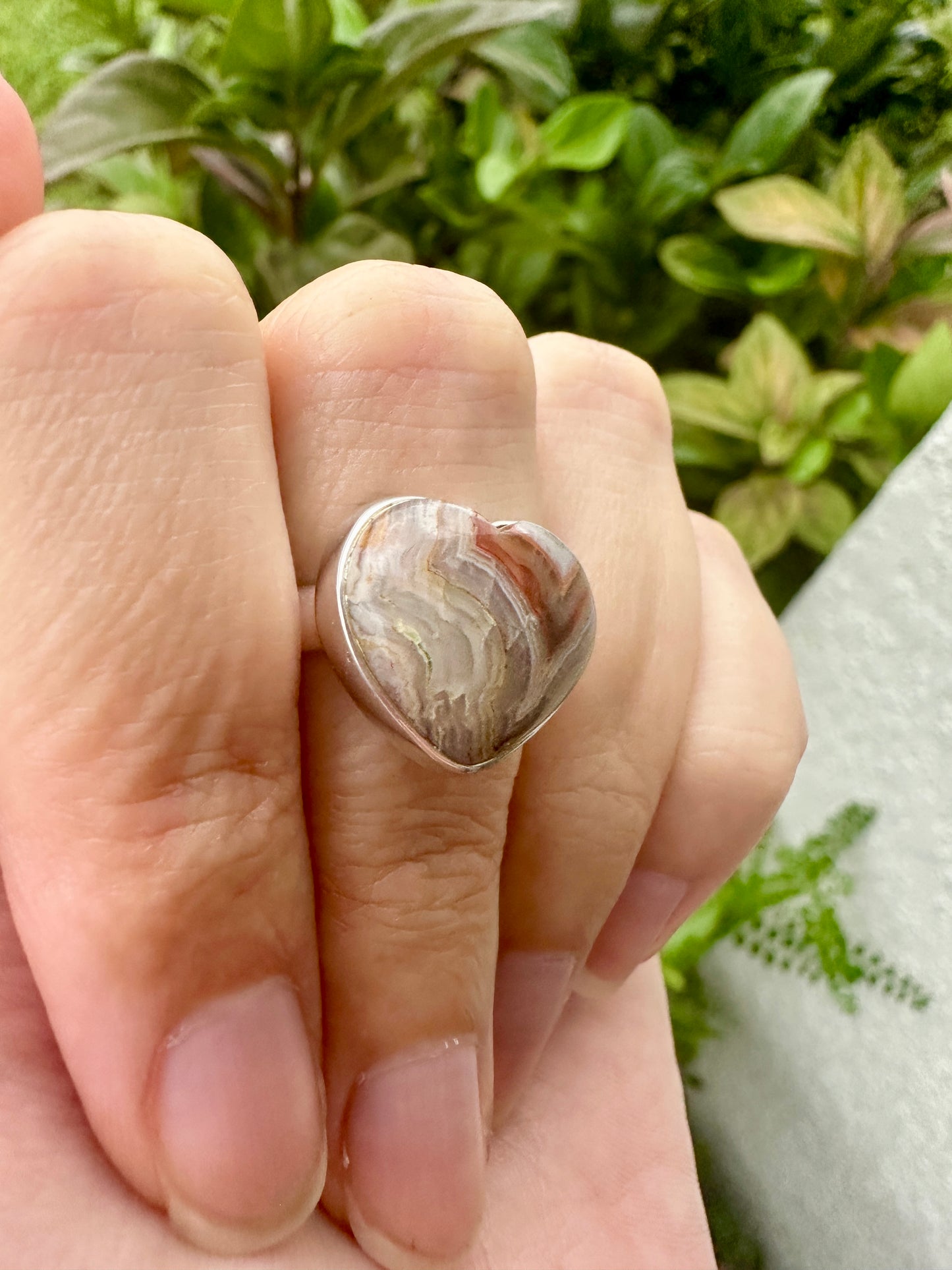 Laguna Lace Agate Sterling Silver Ring, Size 8.25, Unique Boho Statement Ring, Natural Gemstone Jewelry, Silver Ring for Women