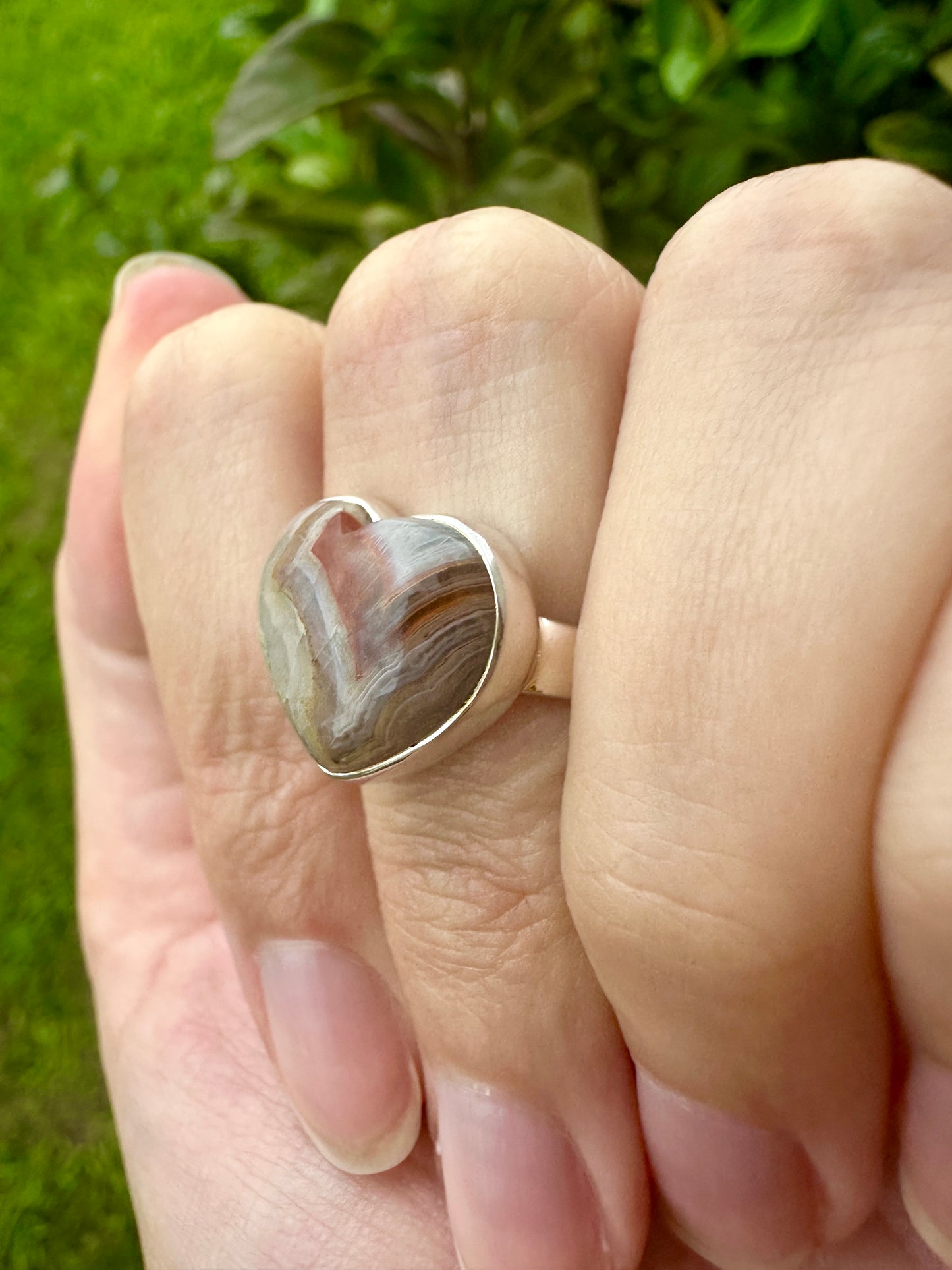 Laguna Lace Agate Sterling Silver Ring, Size 8.25, Unique Boho Statement Ring, Natural Gemstone Jewelry, Silver Ring for Women