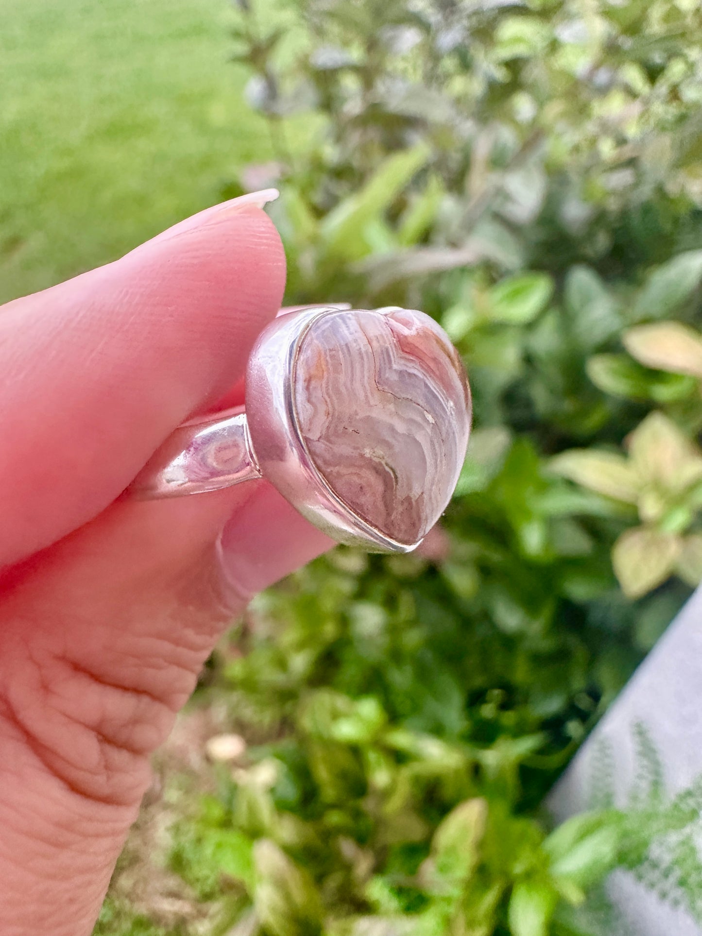 Laguna Lace Agate Sterling Silver Ring, Size 8.25, Unique Boho Statement Ring, Natural Gemstone Jewelry, Silver Ring for Women