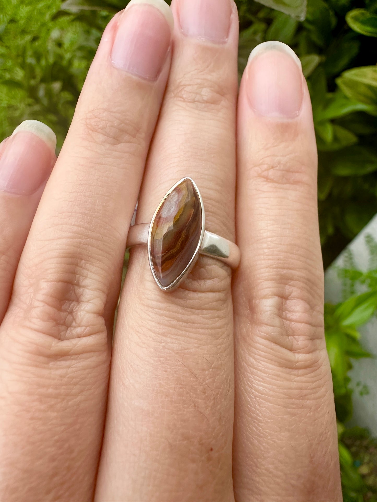 Laguna Lace Agate Sterling Silver Ring, Size 8, Unique Boho Statement Ring, Natural Gemstone Jewelry, Silver Ring for Women