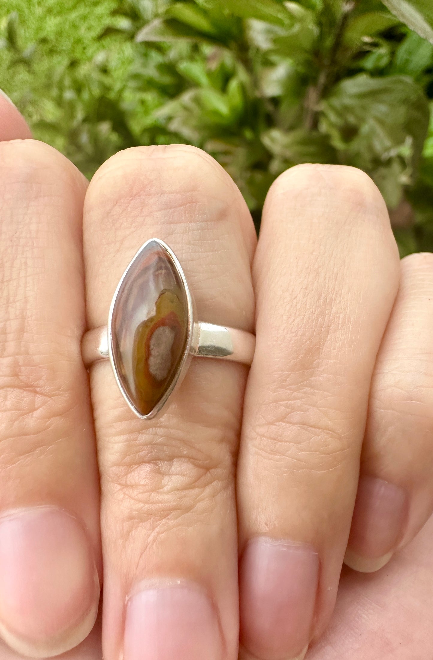 Laguna Lace Agate Sterling Silver Ring, Size 8, Unique Boho Statement Ring, Natural Gemstone Jewelry, Silver Ring for Women