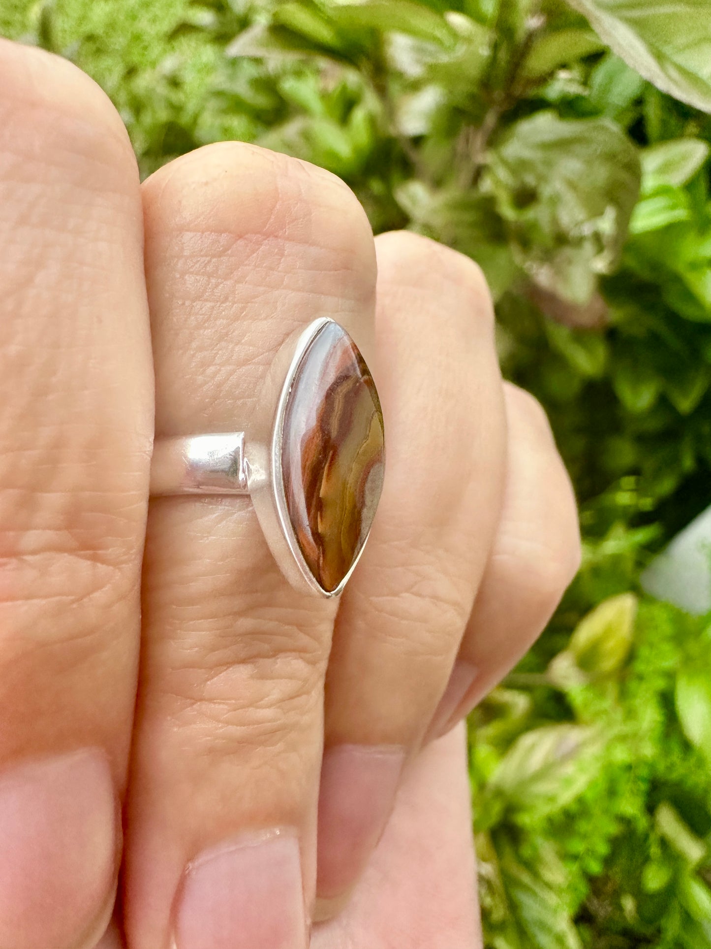 Laguna Lace Agate Sterling Silver Ring, Size 8, Unique Boho Statement Ring, Natural Gemstone Jewelry, Silver Ring for Women