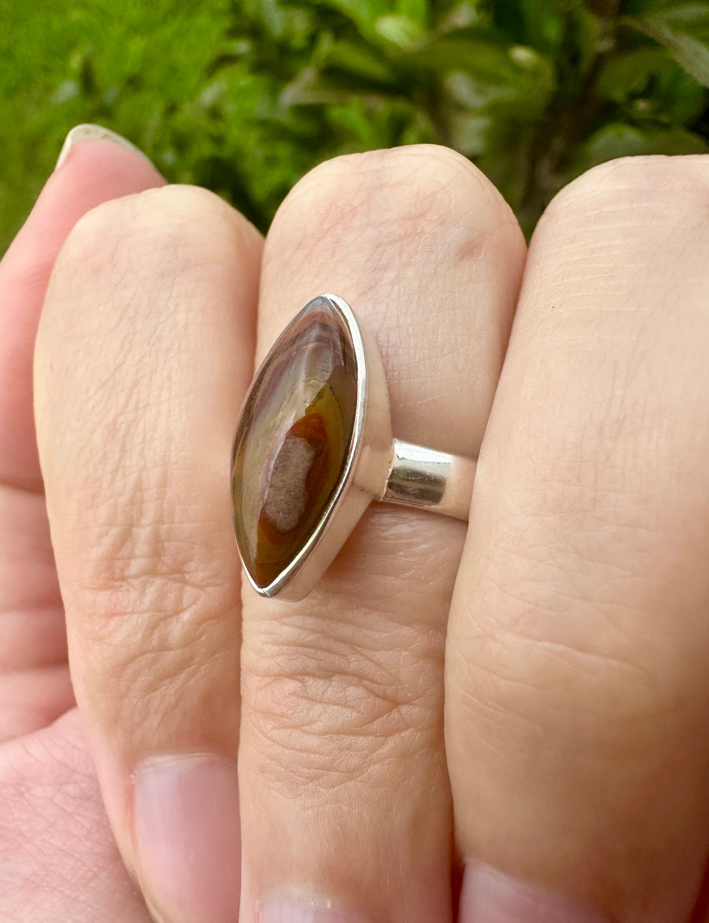 Laguna Lace Agate Sterling Silver Ring, Size 8, Unique Boho Statement Ring, Natural Gemstone Jewelry, Silver Ring for Women