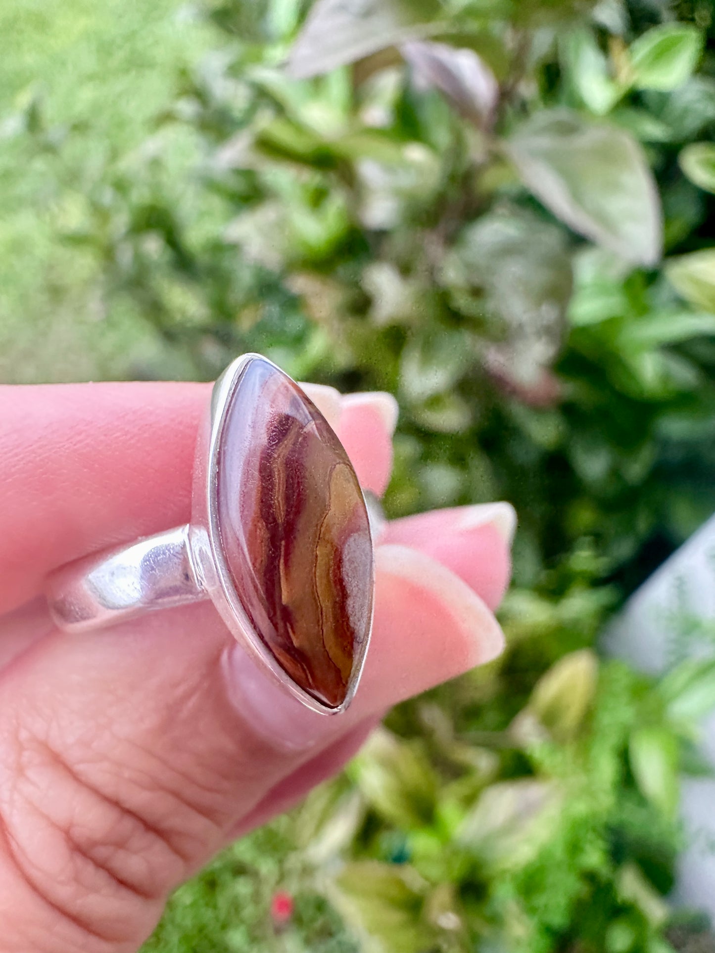 Laguna Lace Agate Sterling Silver Ring, Size 8, Unique Boho Statement Ring, Natural Gemstone Jewelry, Silver Ring for Women