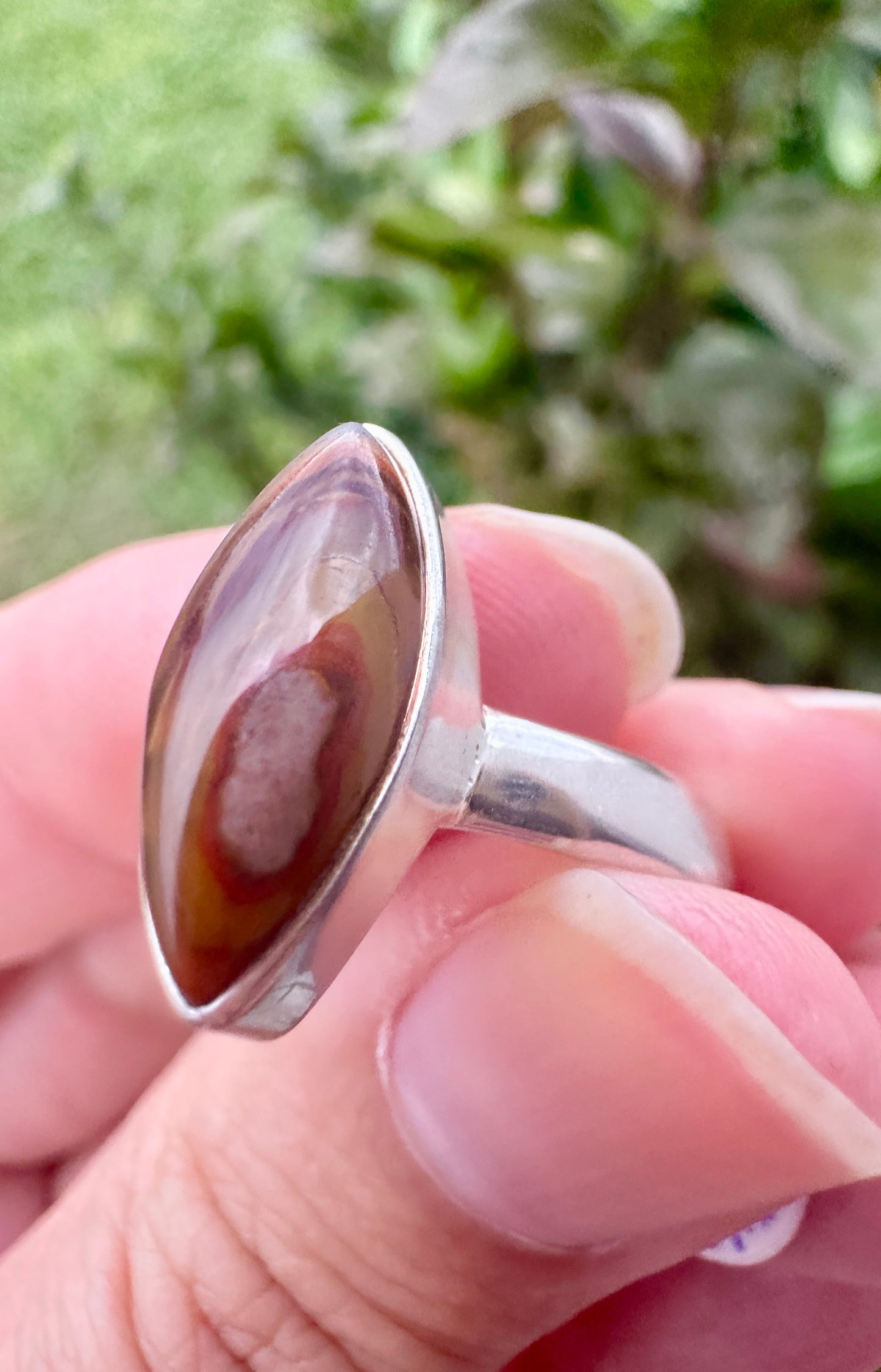 Laguna Lace Agate Sterling Silver Ring, Size 8, Unique Boho Statement Ring, Natural Gemstone Jewelry, Silver Ring for Women