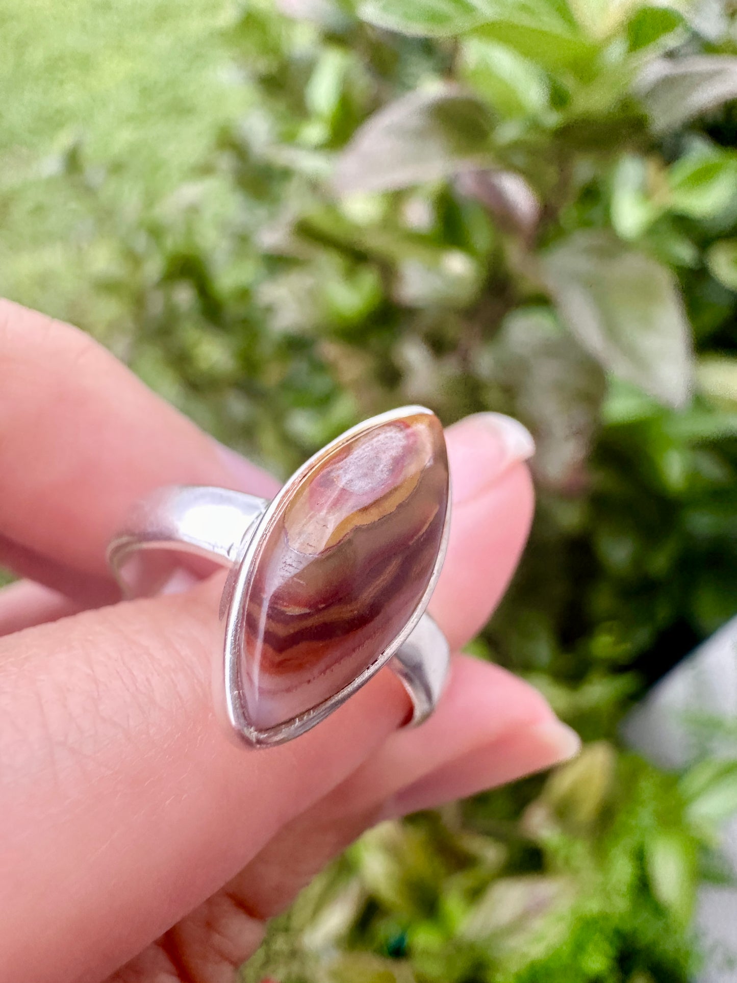 Laguna Lace Agate Sterling Silver Ring, Size 8, Unique Boho Statement Ring, Natural Gemstone Jewelry, Silver Ring for Women