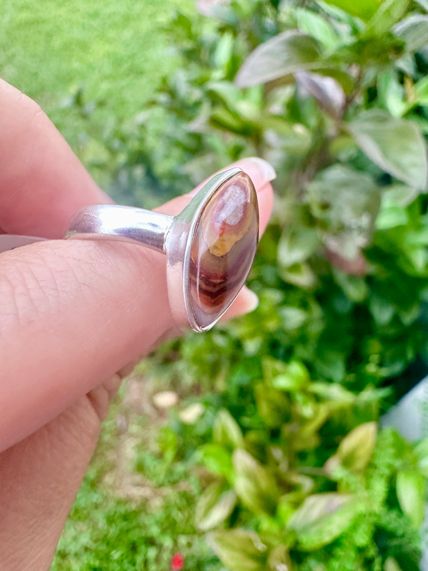 Laguna Lace Agate Sterling Silver Ring, Size 8, Unique Boho Statement Ring, Natural Gemstone Jewelry, Silver Ring for Women