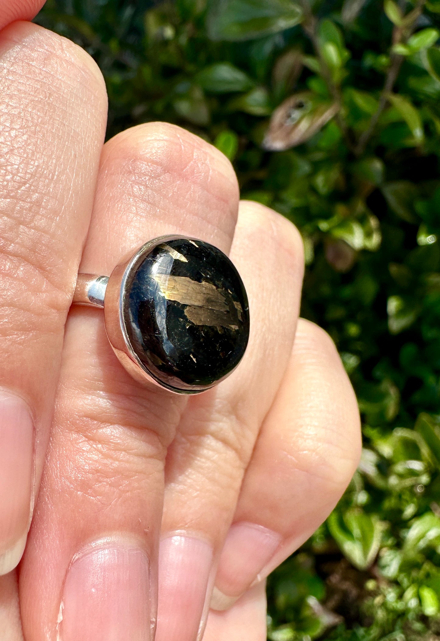 Sterling Silver Nuummite Ring, Size 7.25, Unique Crystal Statement Ring, Natural Gemstone Jewelry, Silver Ring for Women