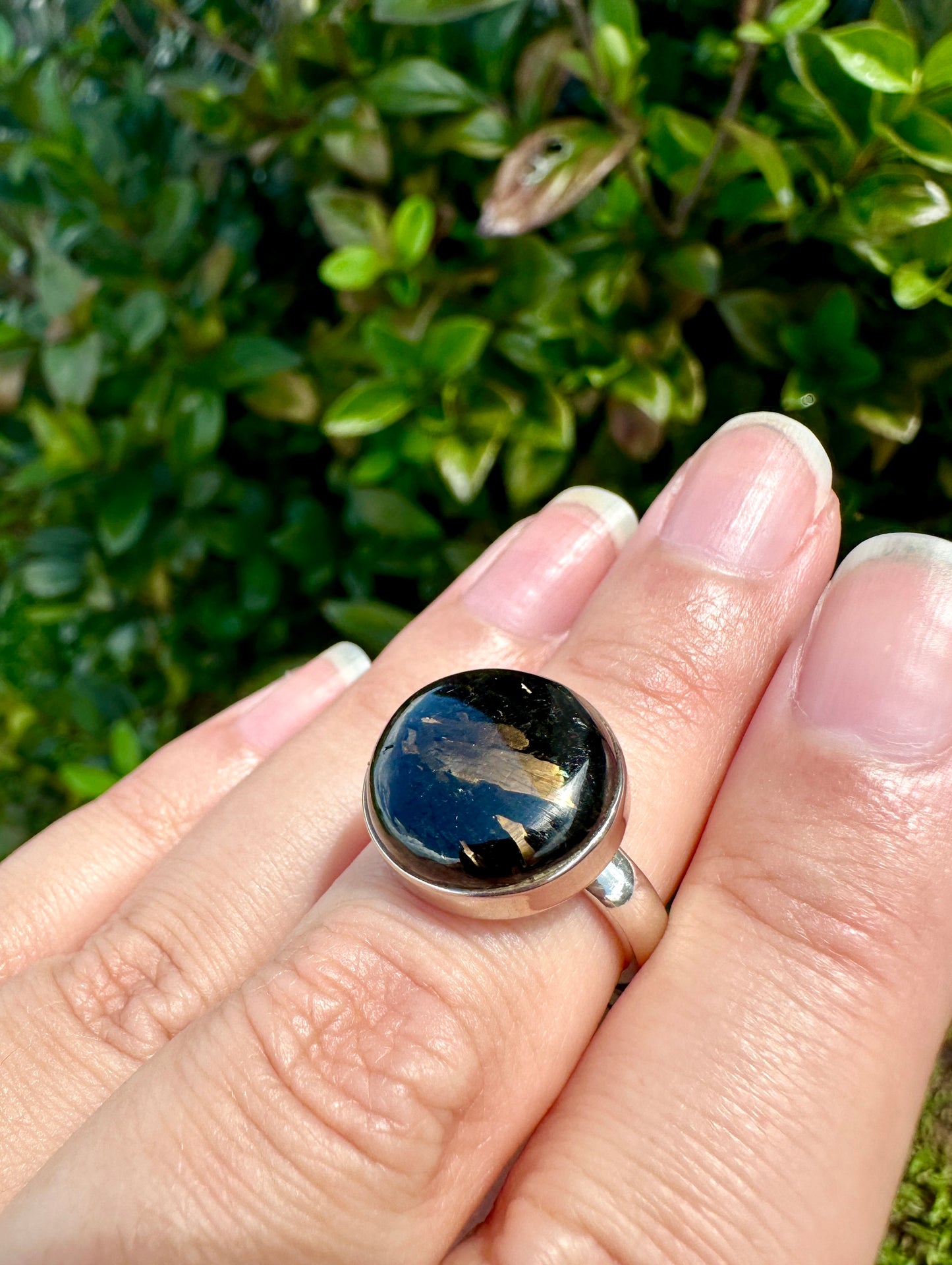 Sterling Silver Nuummite Ring, Size 7.25, Unique Crystal Statement Ring, Natural Gemstone Jewelry, Silver Ring for Women