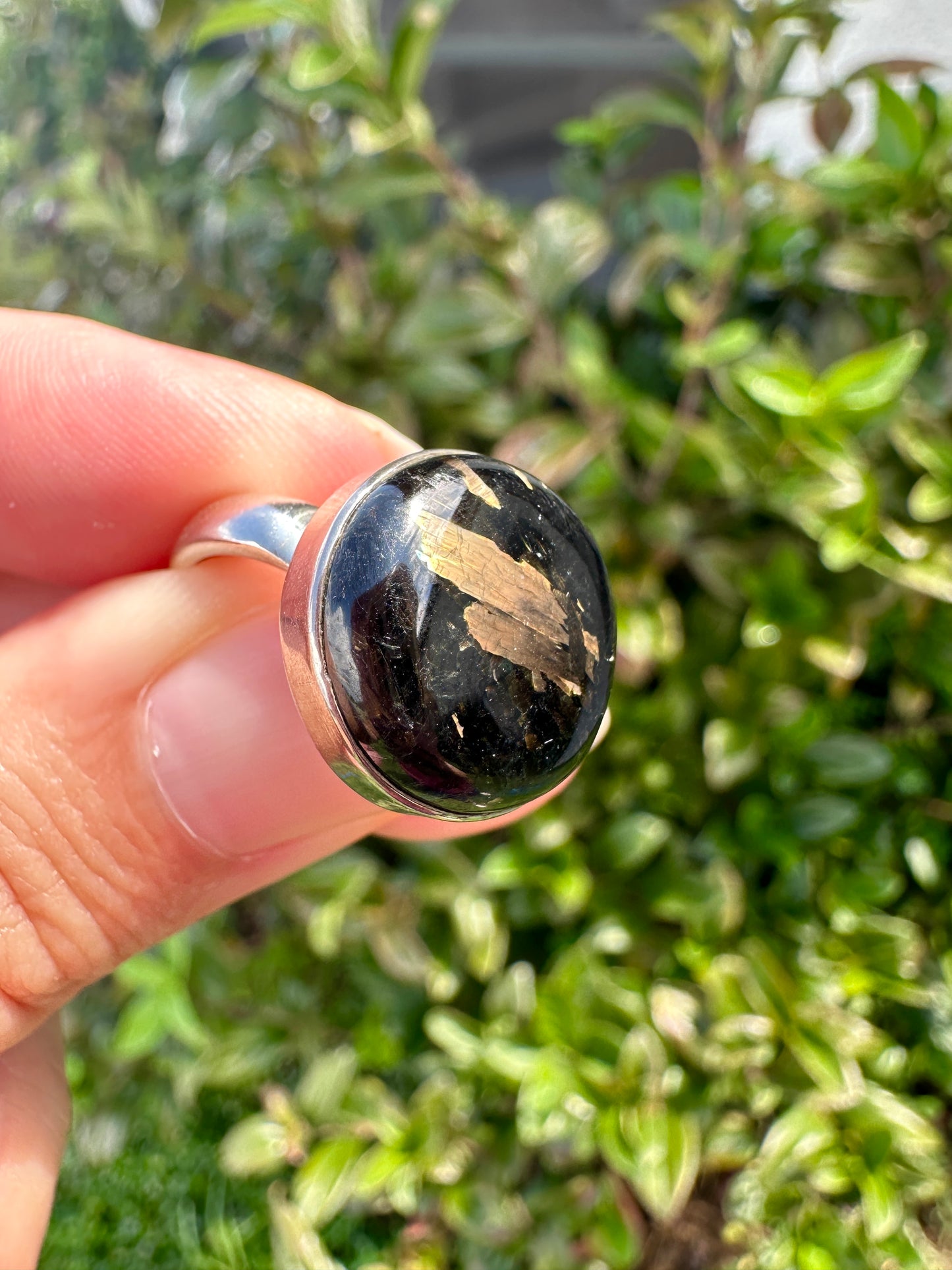 Sterling Silver Nuummite Ring, Size 7.25, Unique Crystal Statement Ring, Natural Gemstone Jewelry, Silver Ring for Women