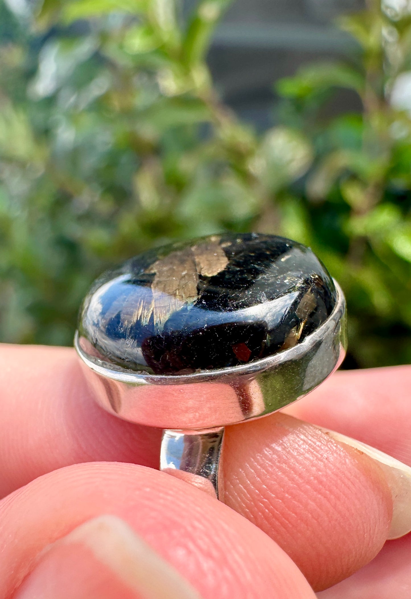 Sterling Silver Nuummite Ring, Size 7.25, Unique Crystal Statement Ring, Natural Gemstone Jewelry, Silver Ring for Women