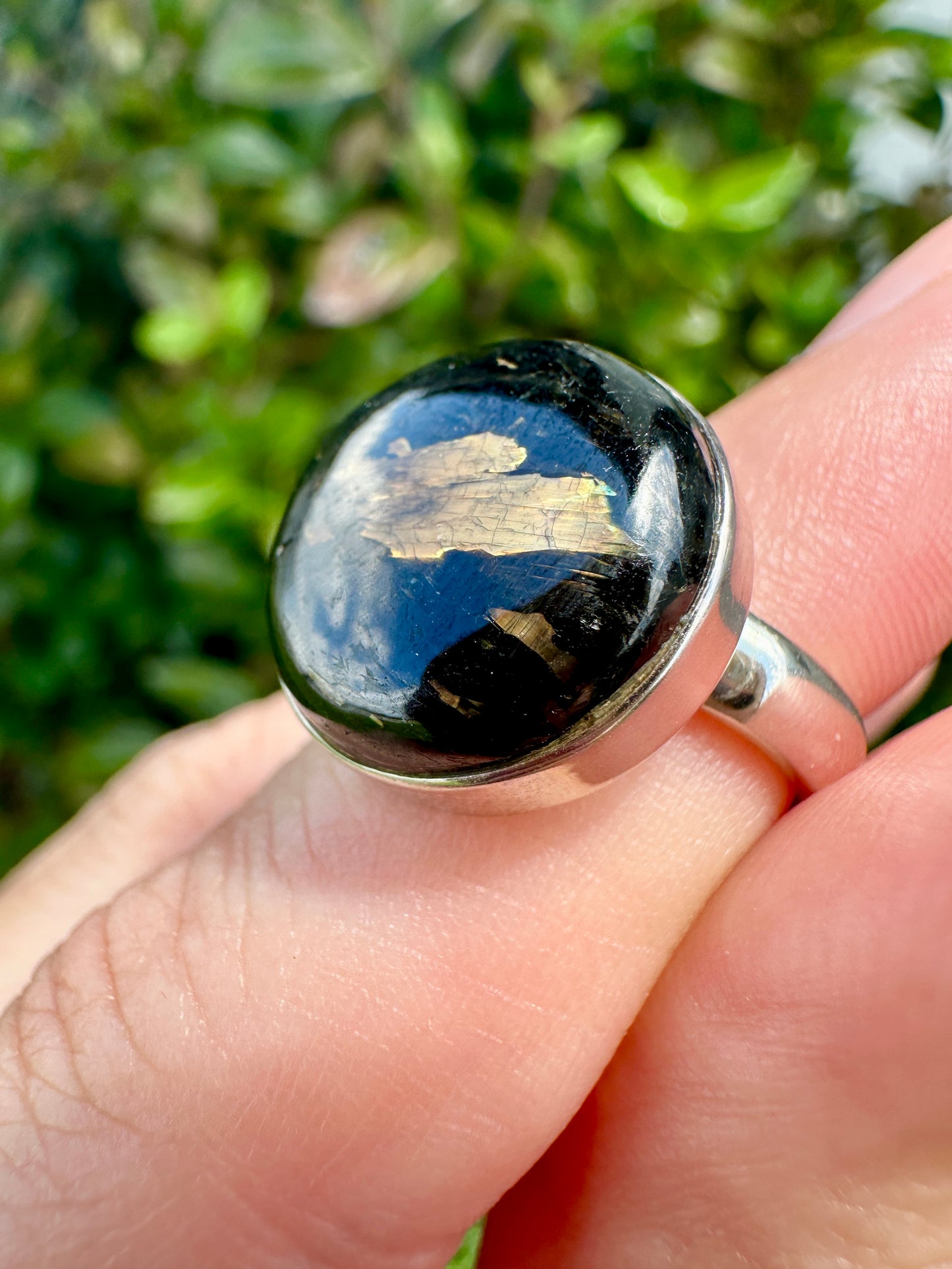 Sterling Silver Nuummite Ring, Size 7.25, Unique Crystal Statement Ring, Natural Gemstone Jewelry, Silver Ring for Women