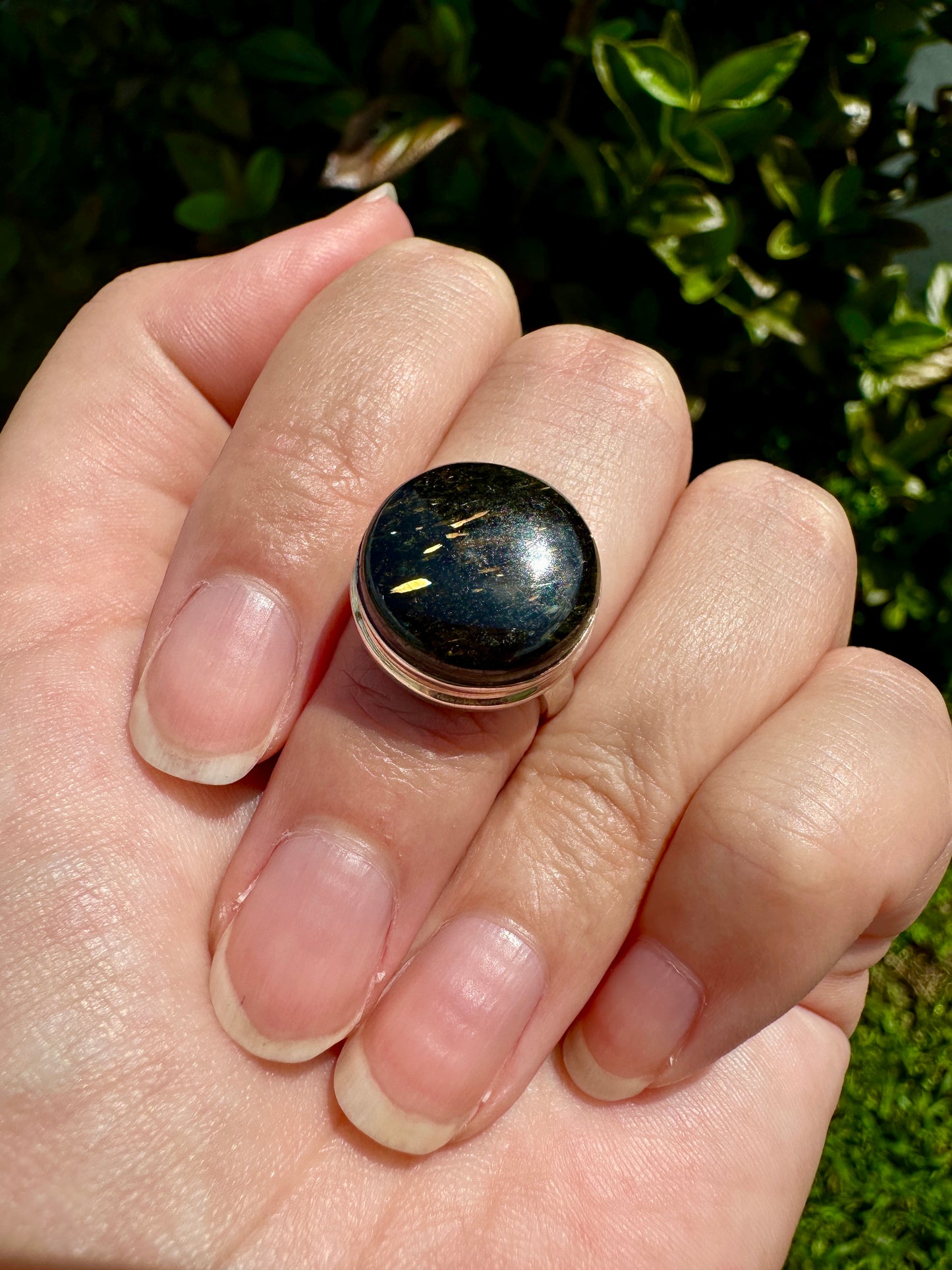 Sterling Silver Nuummite Ring, Size 5.75, Unique Crystal Statement Ring, Natural Gemstone Jewelry, Silver Ring for Women