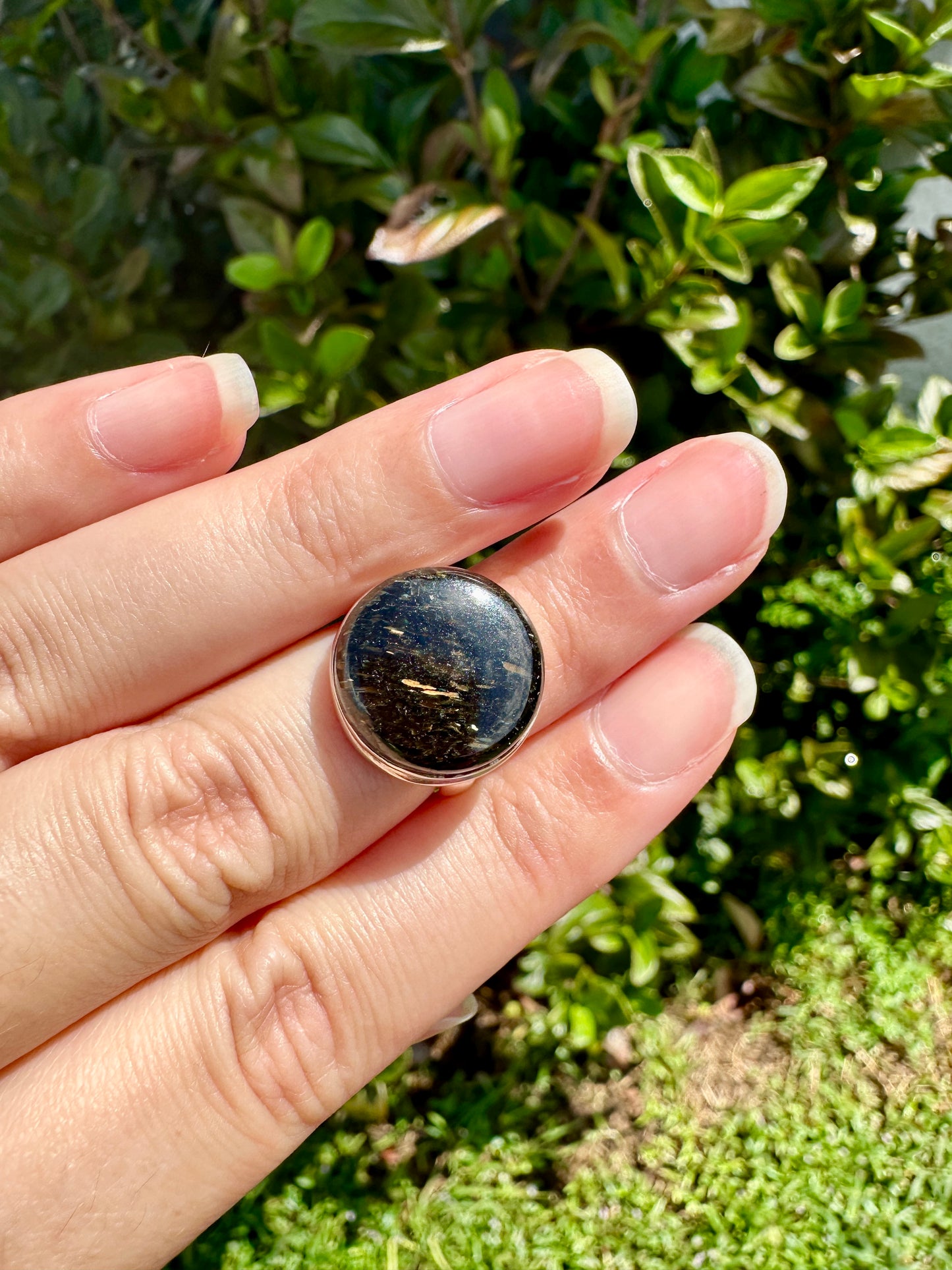 Sterling Silver Nuummite Ring, Size 5.75, Unique Crystal Statement Ring, Natural Gemstone Jewelry, Silver Ring for Women