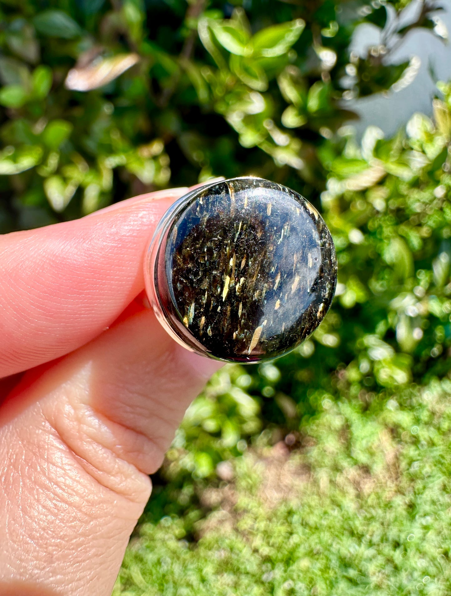 Sterling Silver Nuummite Ring, Size 5.75, Unique Crystal Statement Ring, Natural Gemstone Jewelry, Silver Ring for Women