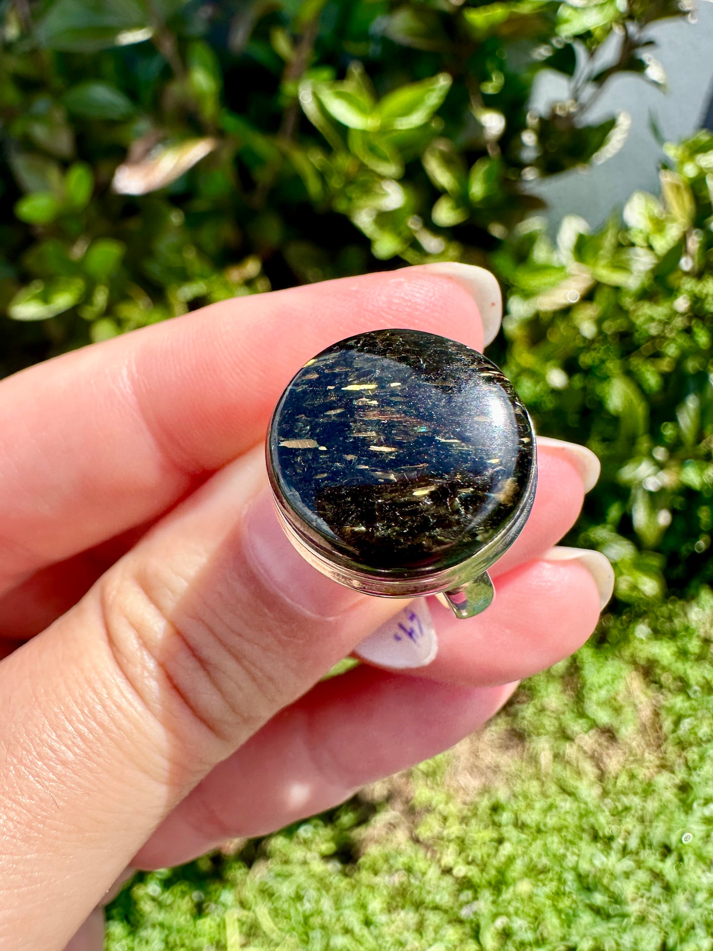 Sterling Silver Nuummite Ring, Size 5.75, Unique Crystal Statement Ring, Natural Gemstone Jewelry, Silver Ring for Women