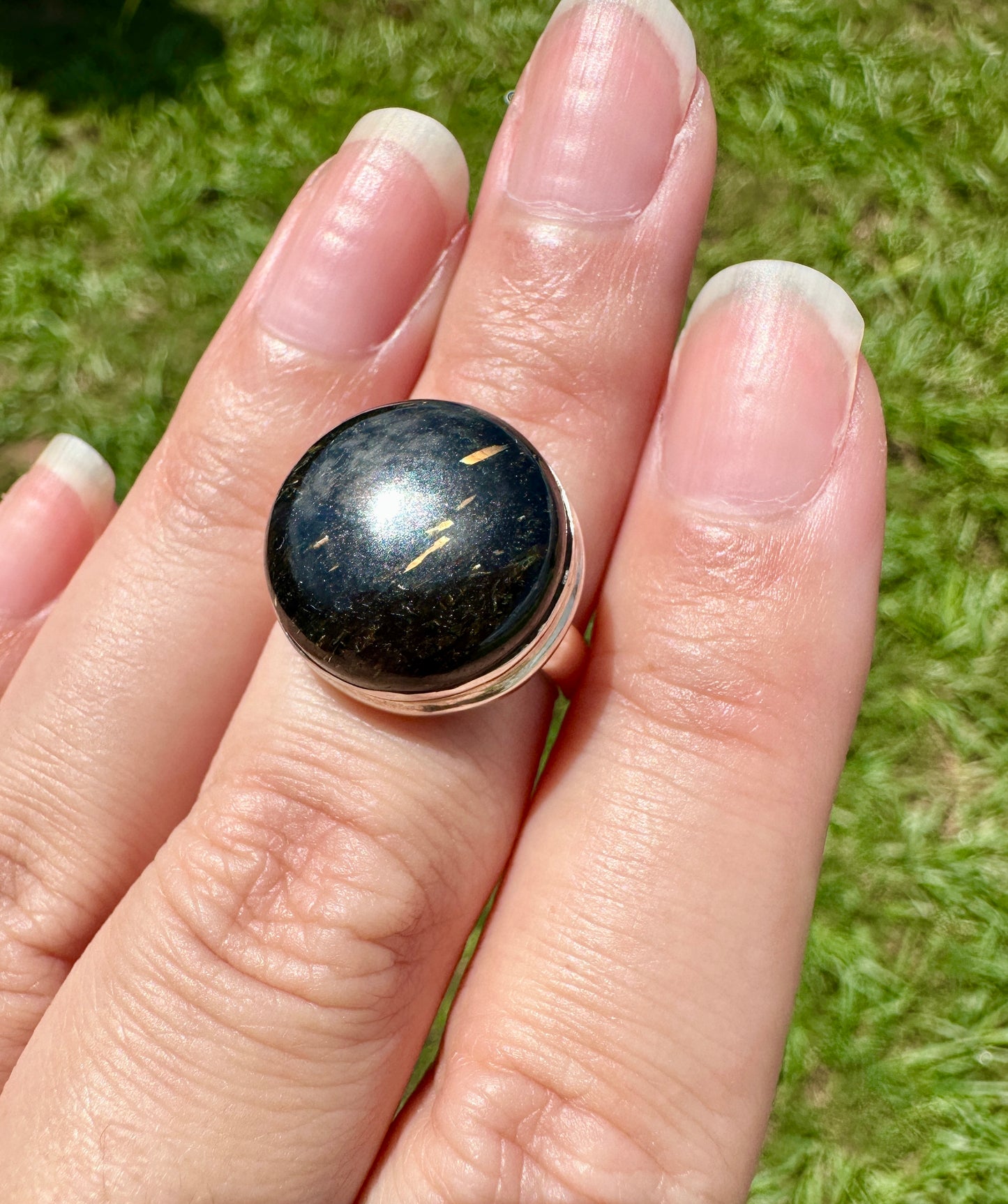 Sterling Silver Nuummite Ring, Size 5.75, Unique Crystal Statement Ring, Natural Gemstone Jewelry, Silver Ring for Women