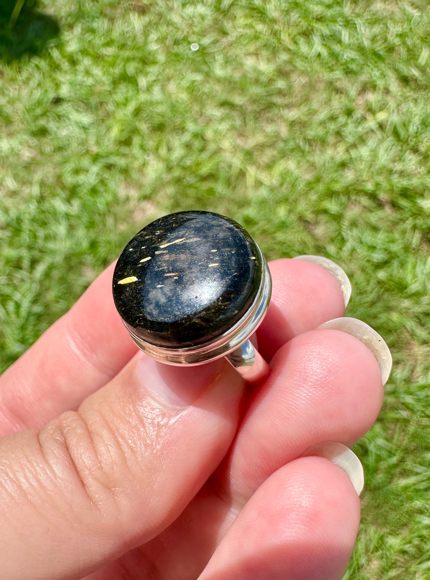 Sterling Silver Nuummite Ring, Size 5.75, Unique Crystal Statement Ring, Natural Gemstone Jewelry, Silver Ring for Women