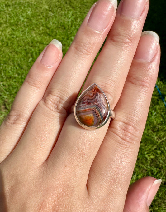 Laguna Lace Agate Sterling Silver Ring, Size 11, Unique Boho Statement Ring, Natural Gemstone Jewelry, Silver Ring for Women