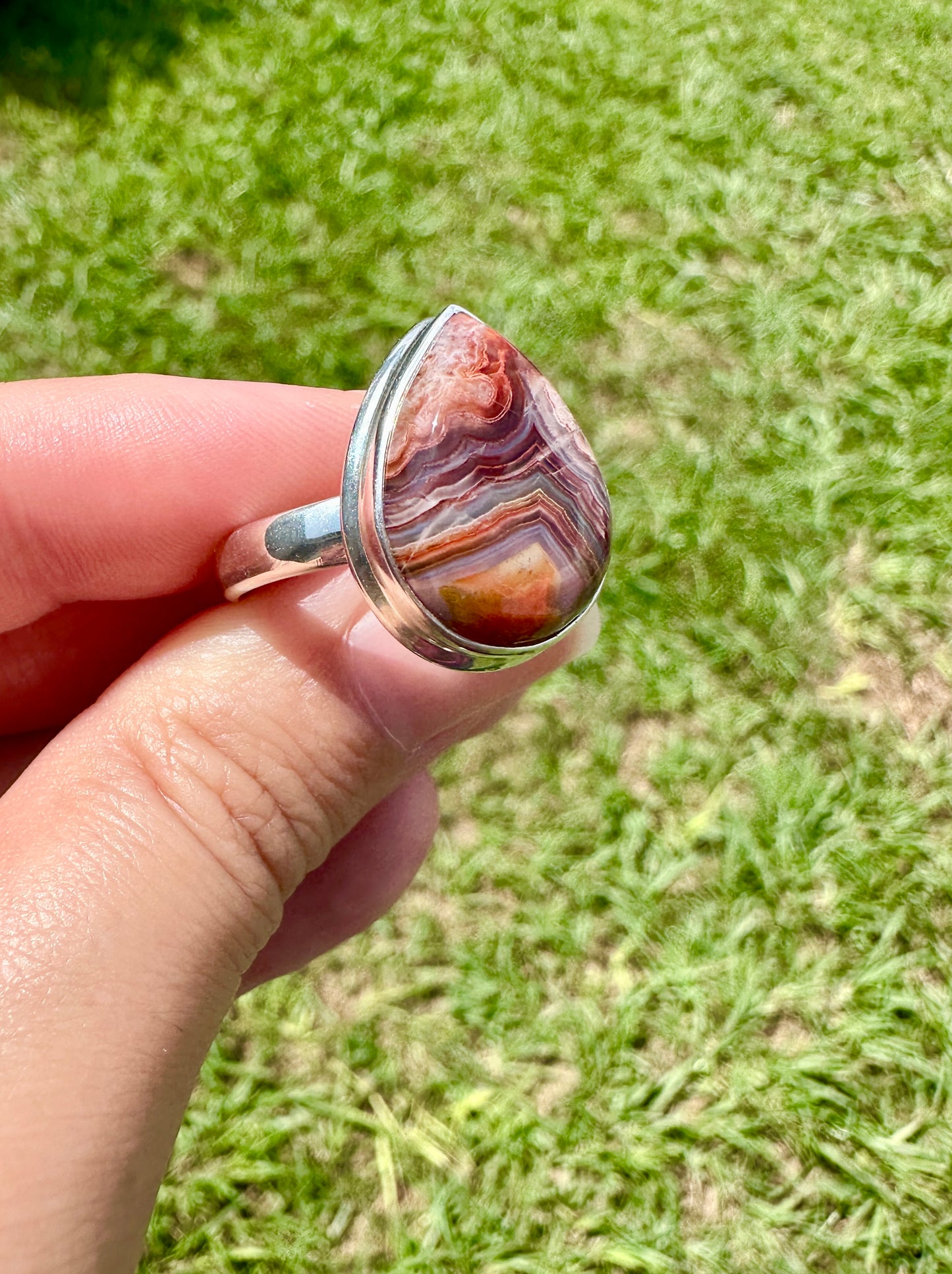 Laguna Lace Agate Sterling Silver Ring, Size 11, Unique Boho Statement Ring, Natural Gemstone Jewelry, Silver Ring for Women