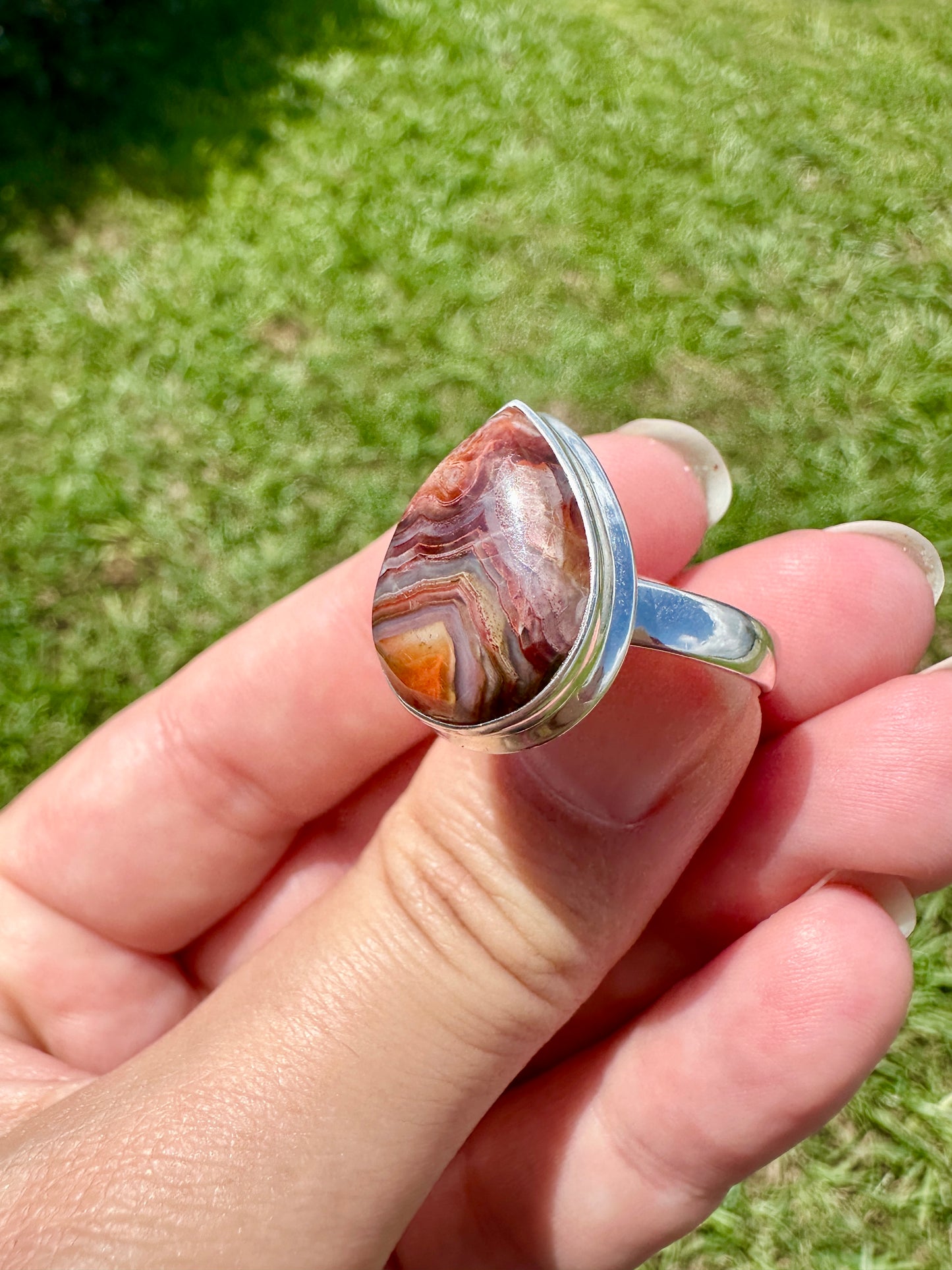 Laguna Lace Agate Sterling Silver Ring, Size 11, Unique Boho Statement Ring, Natural Gemstone Jewelry, Silver Ring for Women