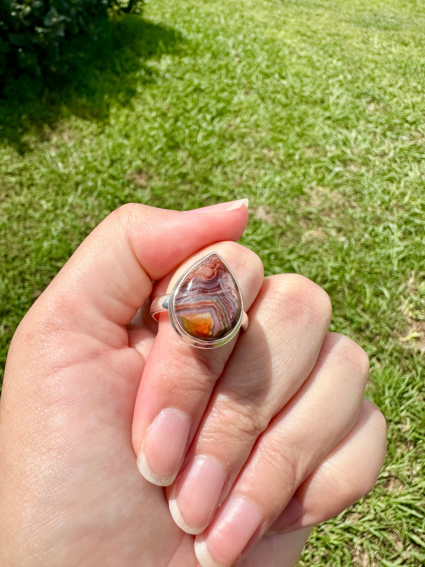 Laguna Lace Agate Sterling Silver Ring, Size 11, Unique Boho Statement Ring, Natural Gemstone Jewelry, Silver Ring for Women