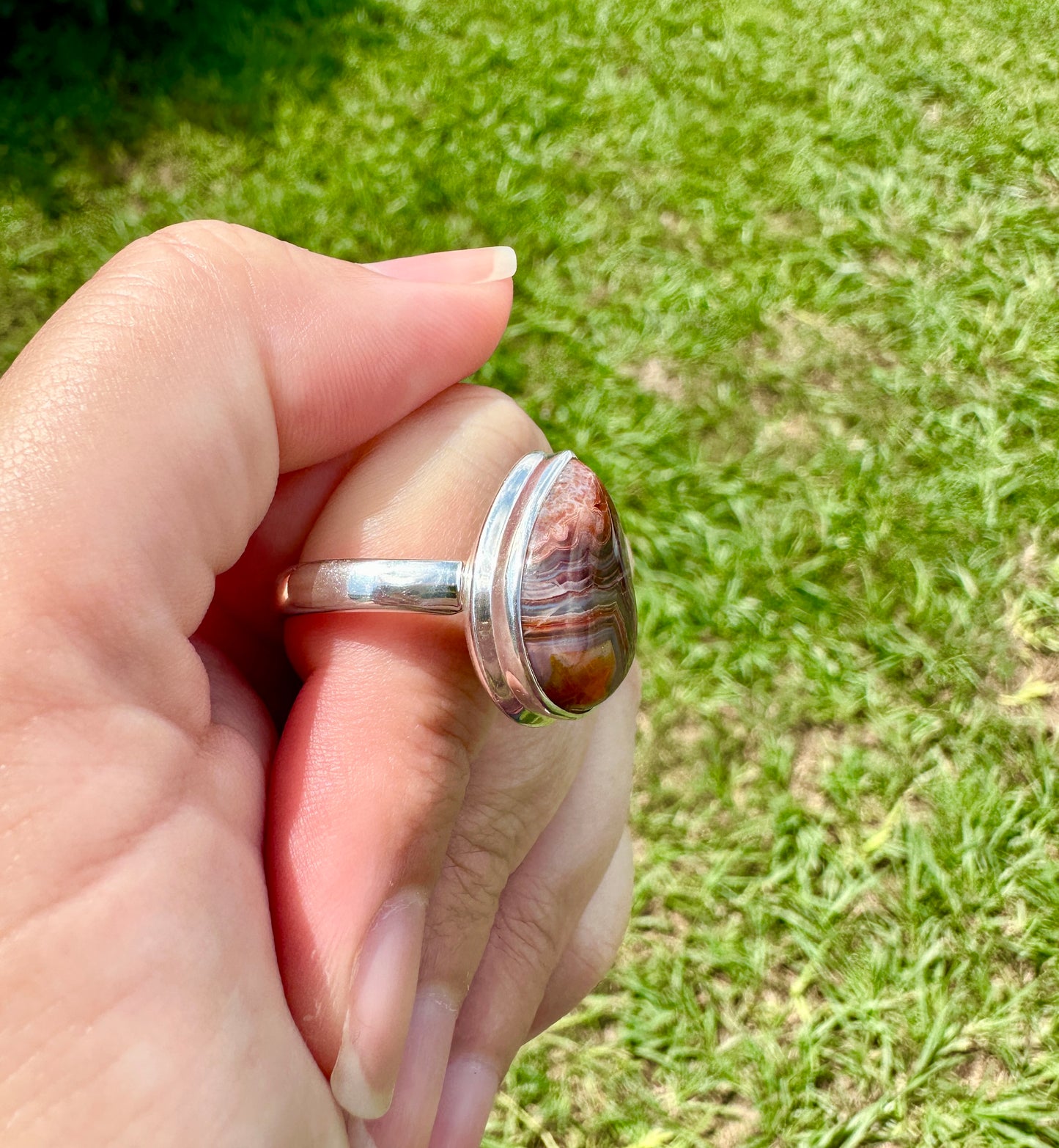 Laguna Lace Agate Sterling Silver Ring, Size 11, Unique Boho Statement Ring, Natural Gemstone Jewelry, Silver Ring for Women