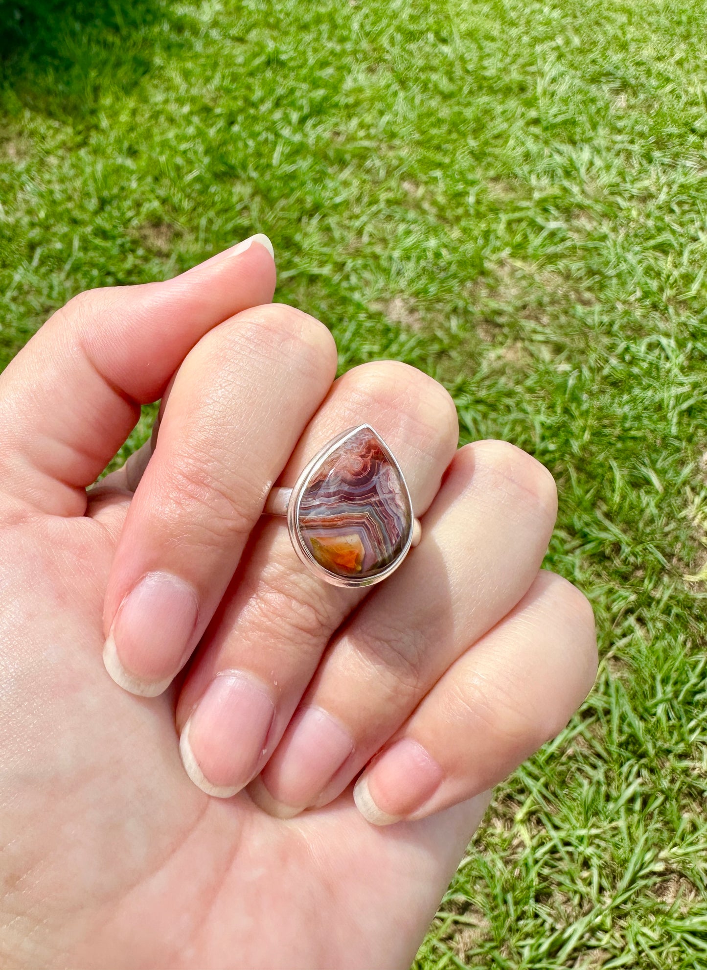 Laguna Lace Agate Sterling Silver Ring, Size 11, Unique Boho Statement Ring, Natural Gemstone Jewelry, Silver Ring for Women