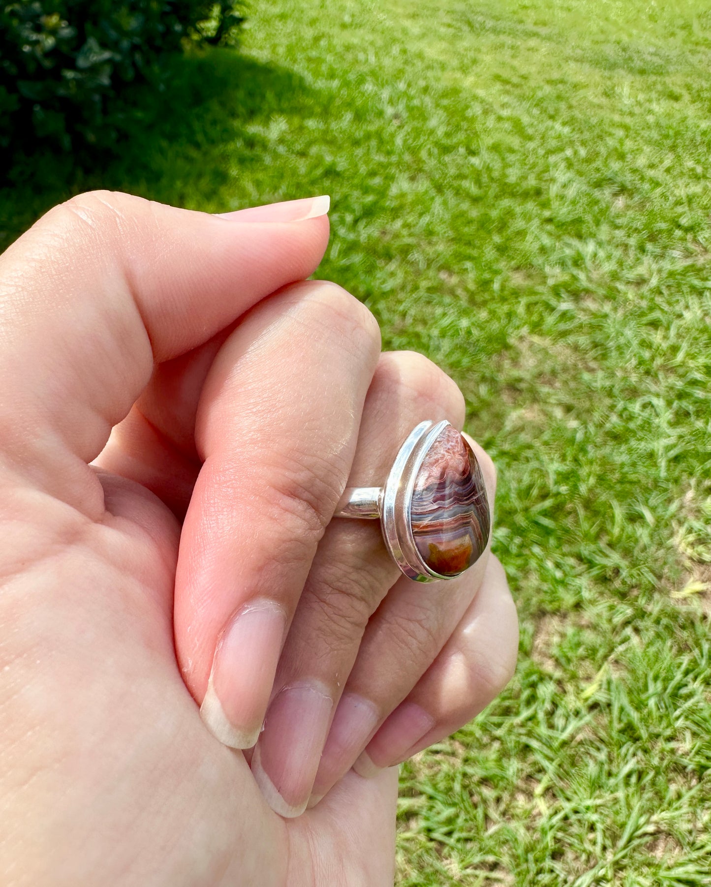 Laguna Lace Agate Sterling Silver Ring, Size 11, Unique Boho Statement Ring, Natural Gemstone Jewelry, Silver Ring for Women