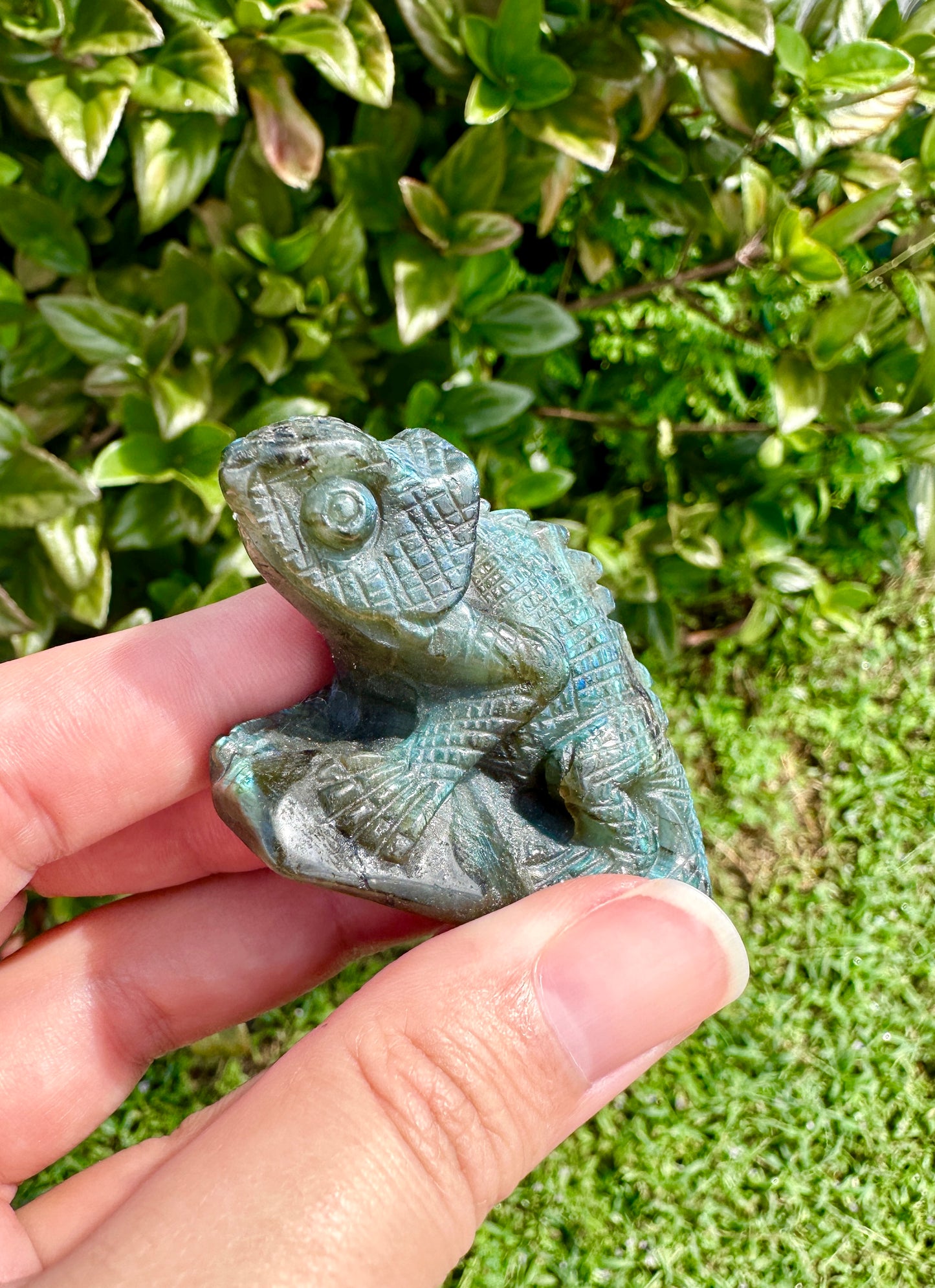 Labradorite Chameleon Figurine, Unique Crystal Animal Sculpture, Healing Labradorite Decor, Spiritual Gift for Crystal Lovers