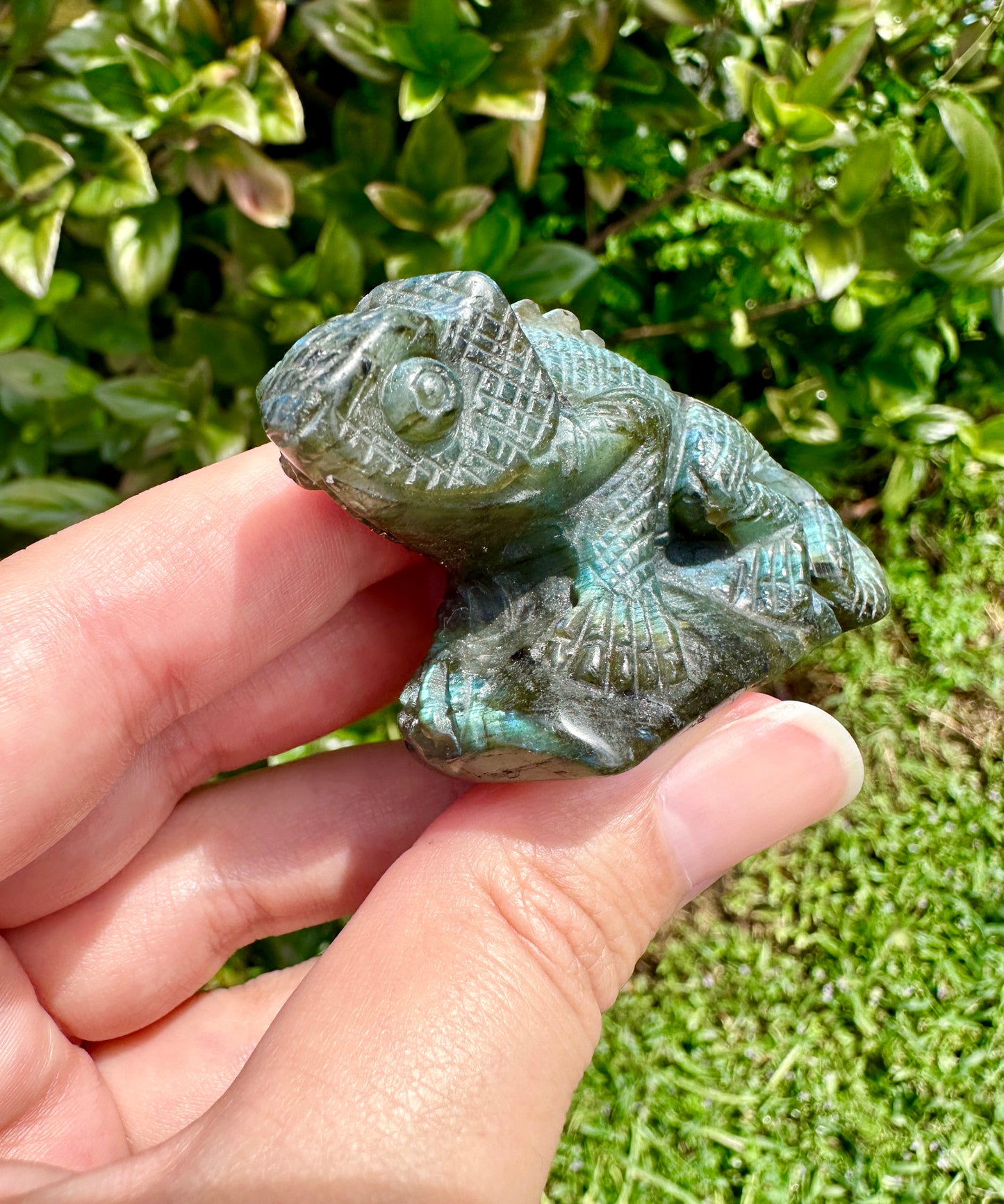 Labradorite Chameleon Figurine, Unique Crystal Animal Sculpture, Healing Labradorite Decor, Spiritual Gift for Crystal Lovers