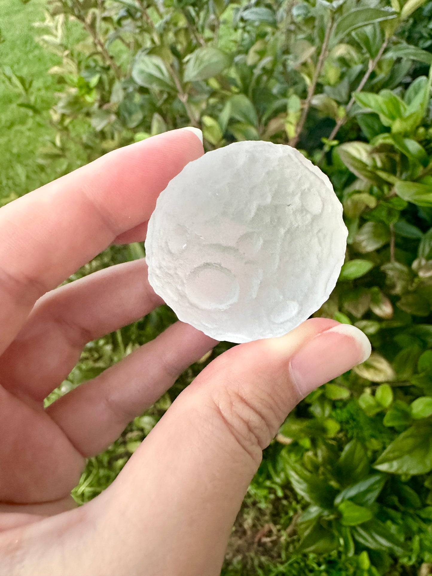 Selenite Moon with Craters, Healing Crystal Moon Decor, Unique Selenite Sculpture, Spiritual Gift for Crystal Lovers, Lunar Decor