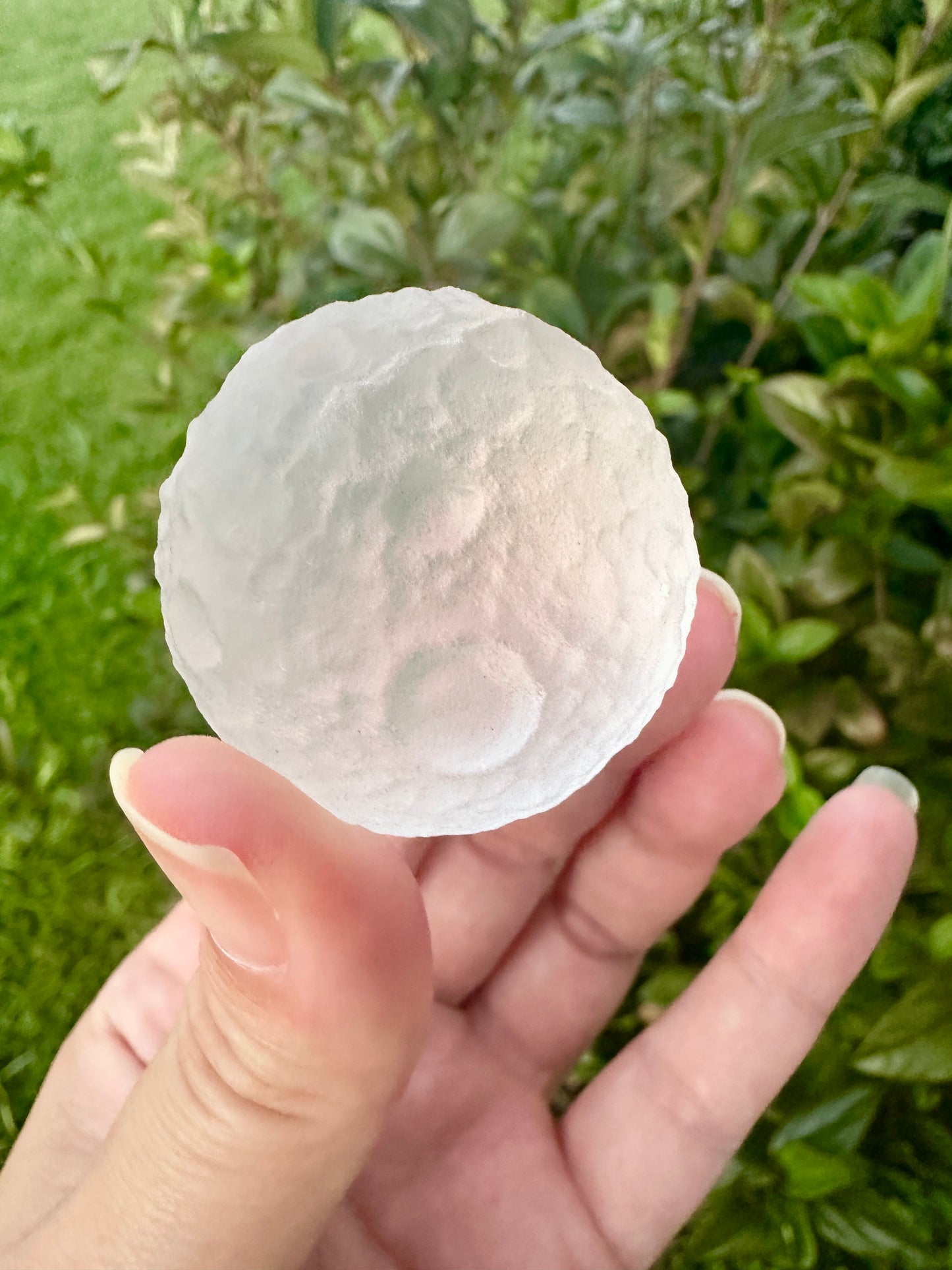 Selenite Moon with Craters, Healing Crystal Moon Decor, Unique Selenite Sculpture, Spiritual Gift for Crystal Lovers, Lunar Decor