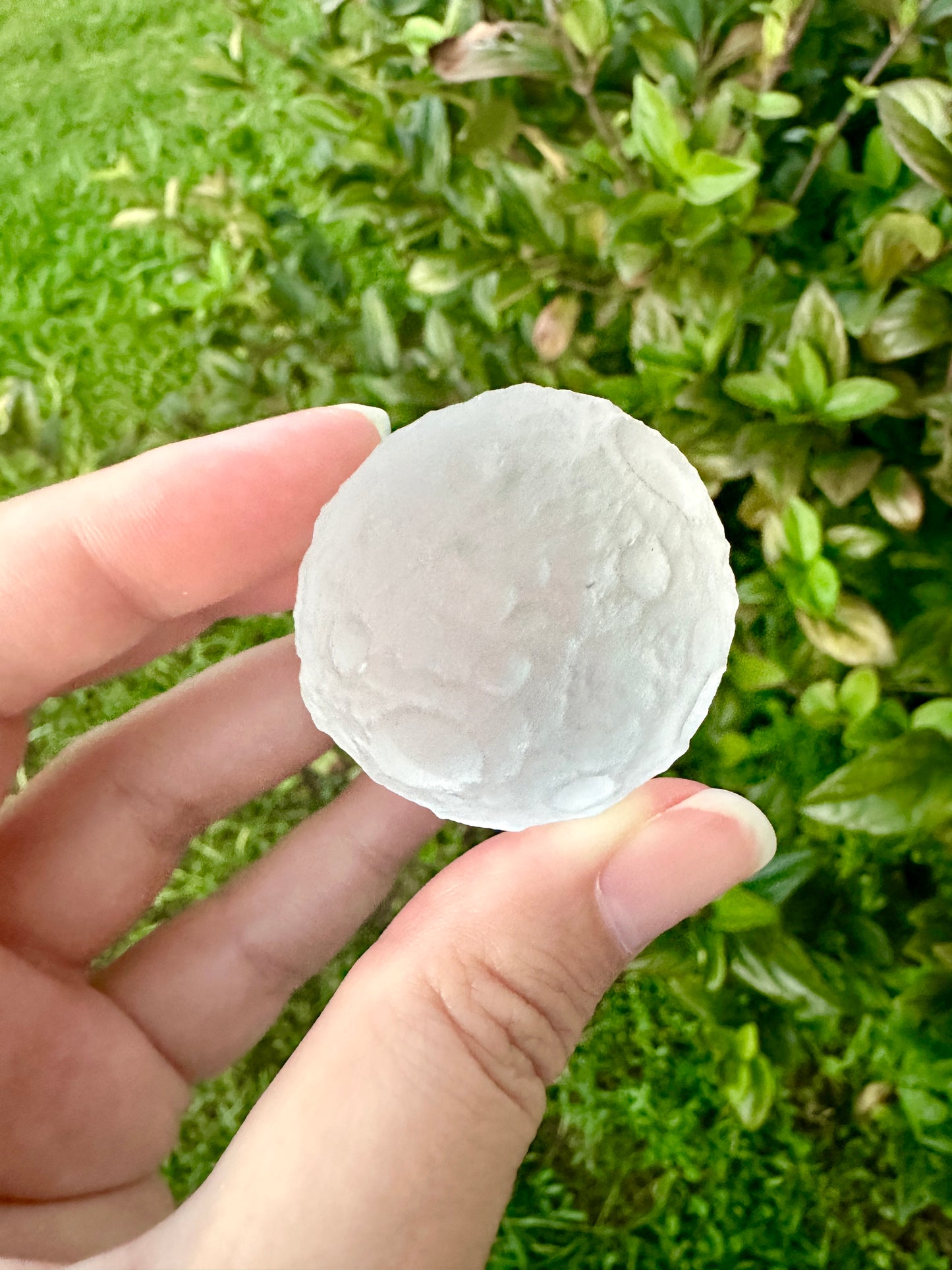 Selenite Moon with Craters, Healing Crystal Moon Decor, Unique Selenite Sculpture, Spiritual Gift for Crystal Lovers, Lunar Decor