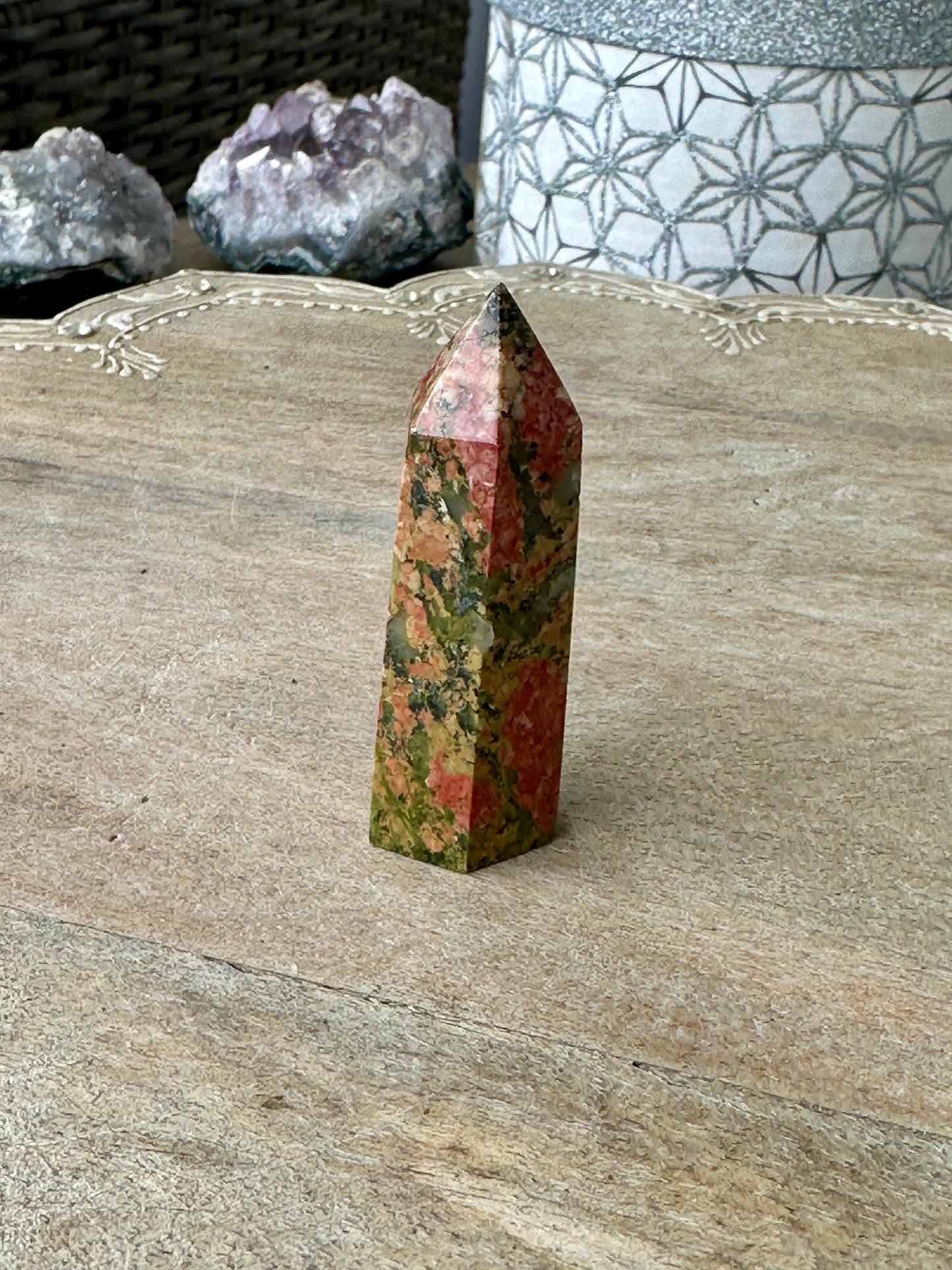 Captivating Unakite Tower - Harmonize Balance & Emotional Healing, A Gemstone Beacon of Growth and Heart Chakra Activation for Home and Spirit